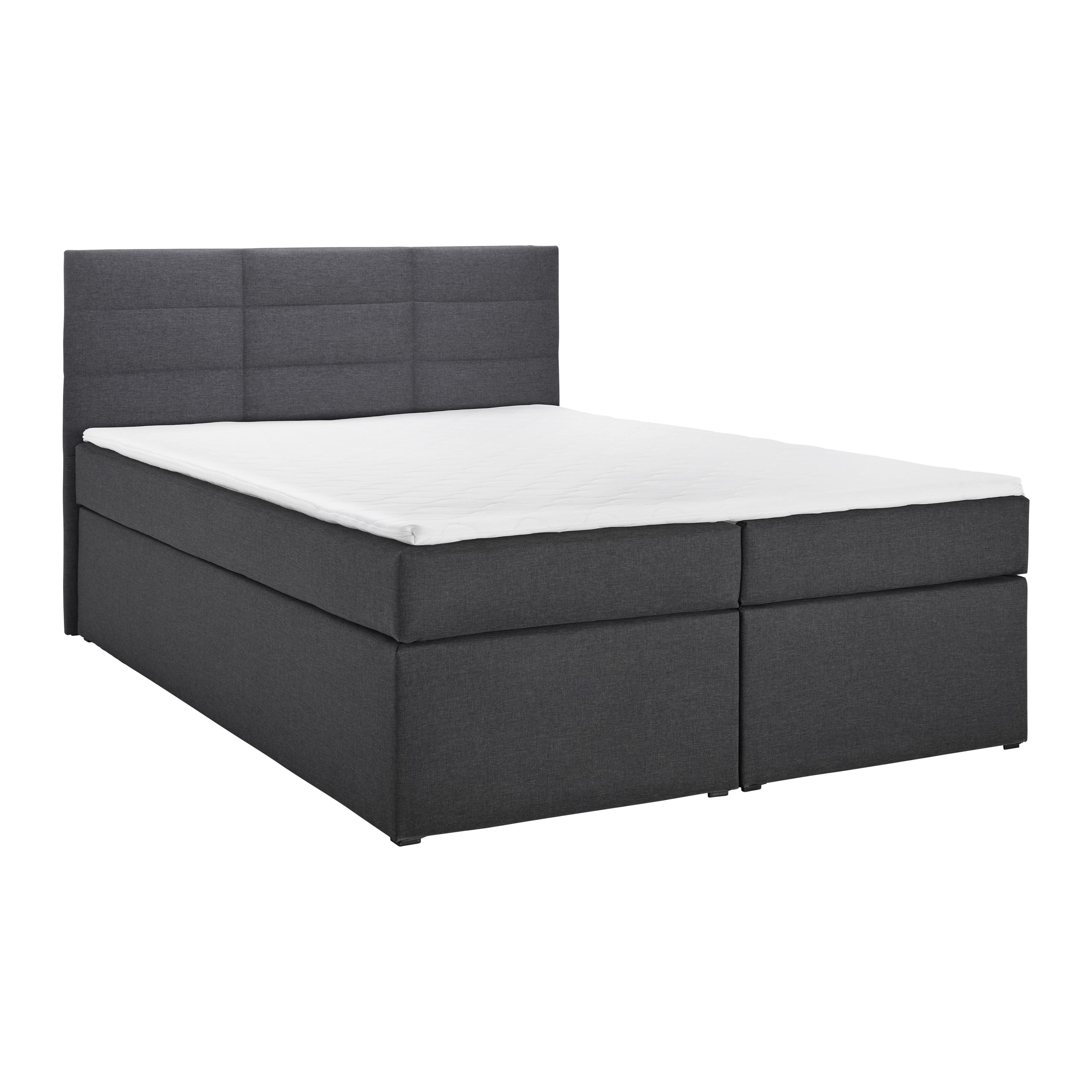 Boxbett Lisa ca. 140x200 cm Dunkelgrau mit Topper - Dunkelgrau/Schwarz, MODERN, Holz/Holzwerkstoff (140/200cm) - Bessagi Home