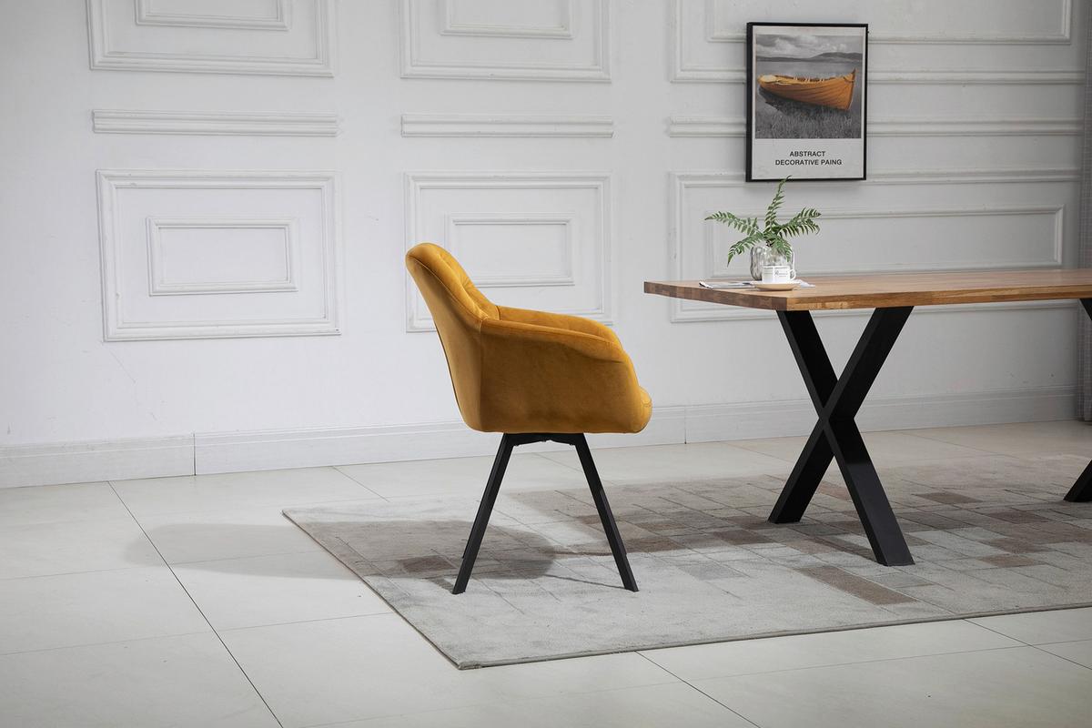 Naslanjač Samt Gorčično Rumena, Vrtljiv - črna/gorčično rumena, Moderno, kovina/tekstil (61/85/62cm) - Livetastic