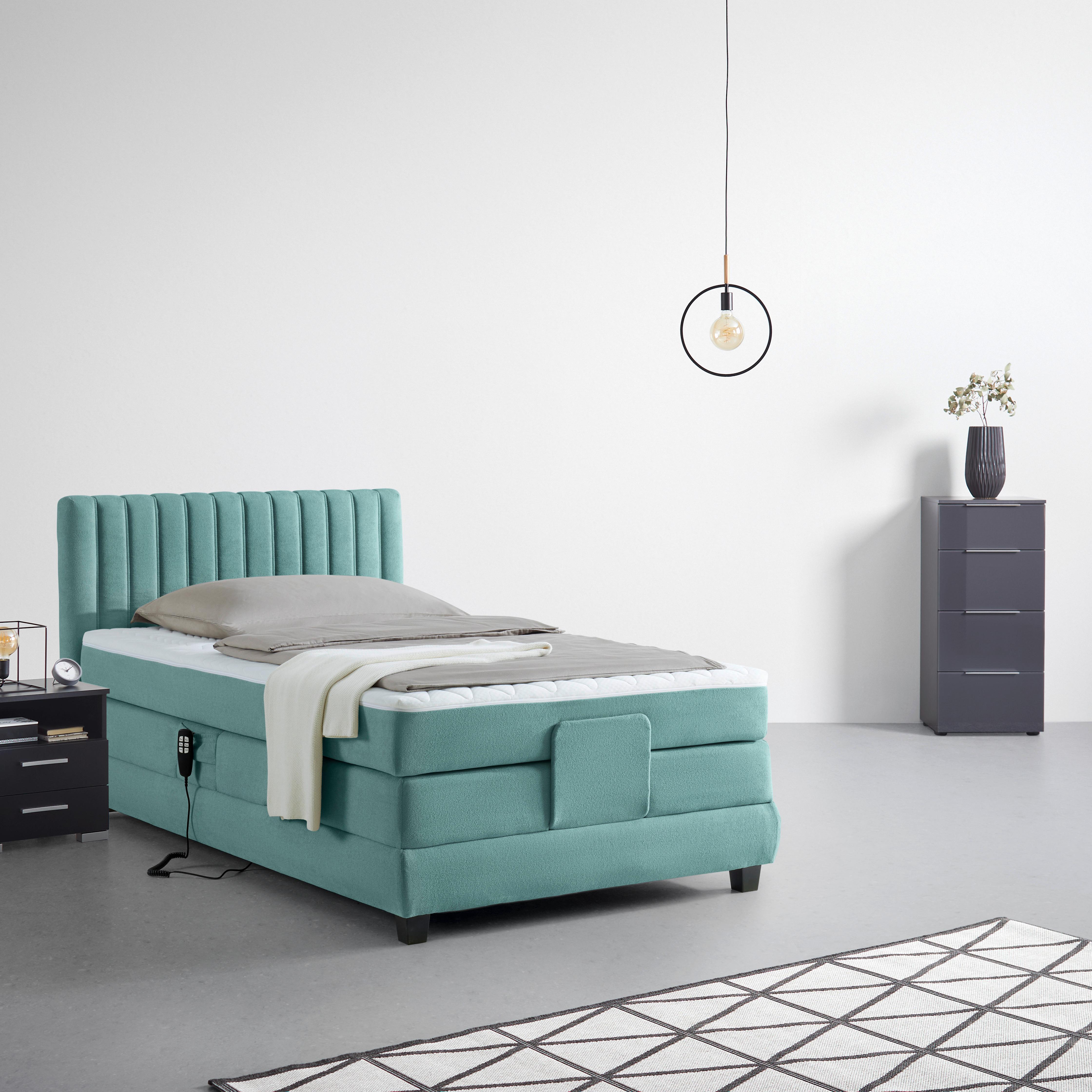 Boxspringbett Dixon Türkis ca. 100x200cm - Türkis/Schwarz, Konventionell, Holz/Holzwerkstoff (100/200cm) - Premium Living