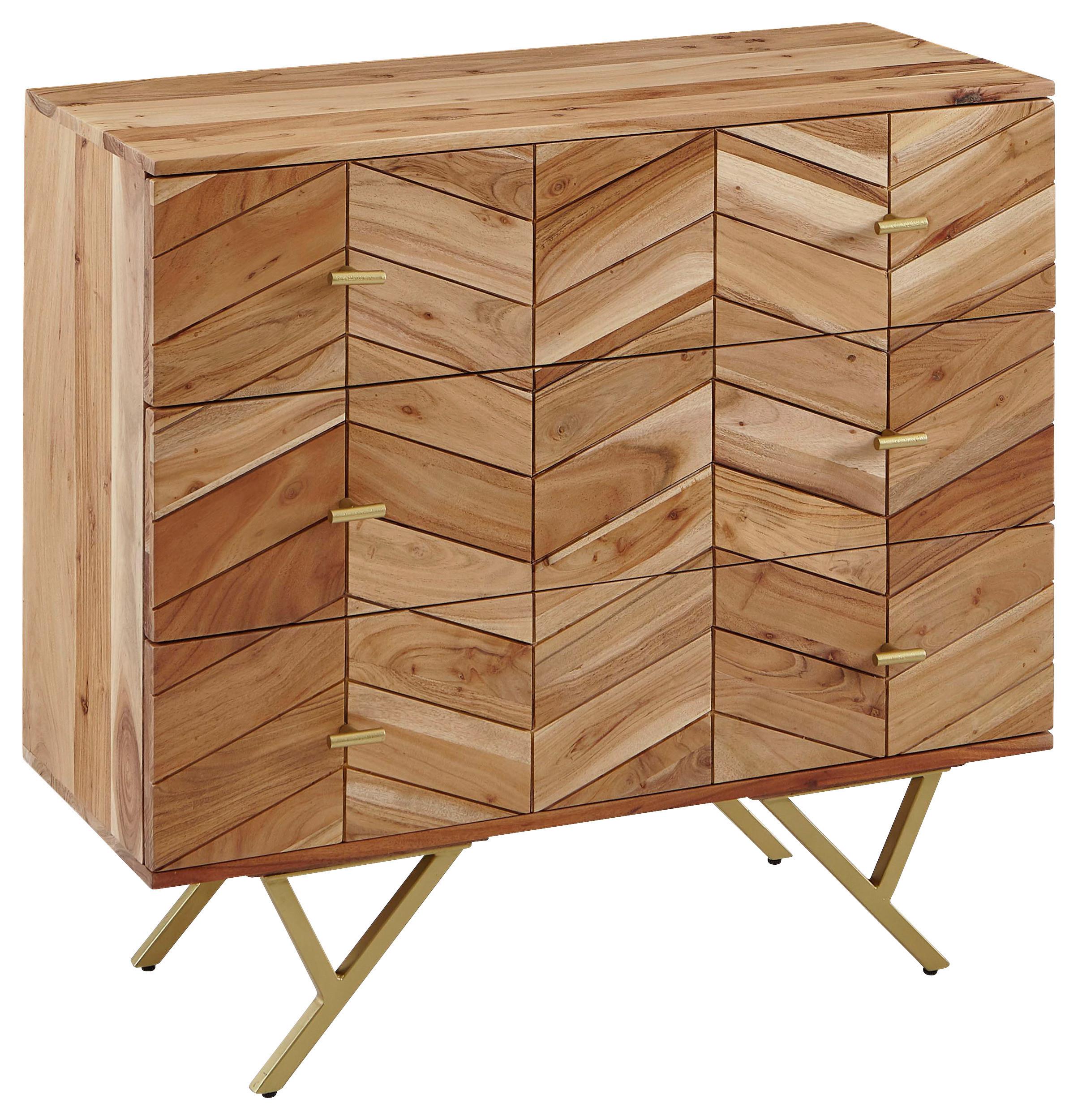 Komoda Boha, Pravi Les - zlate barve/rjava, Design, kovina/les (90/86/40cm) - MID.YOU