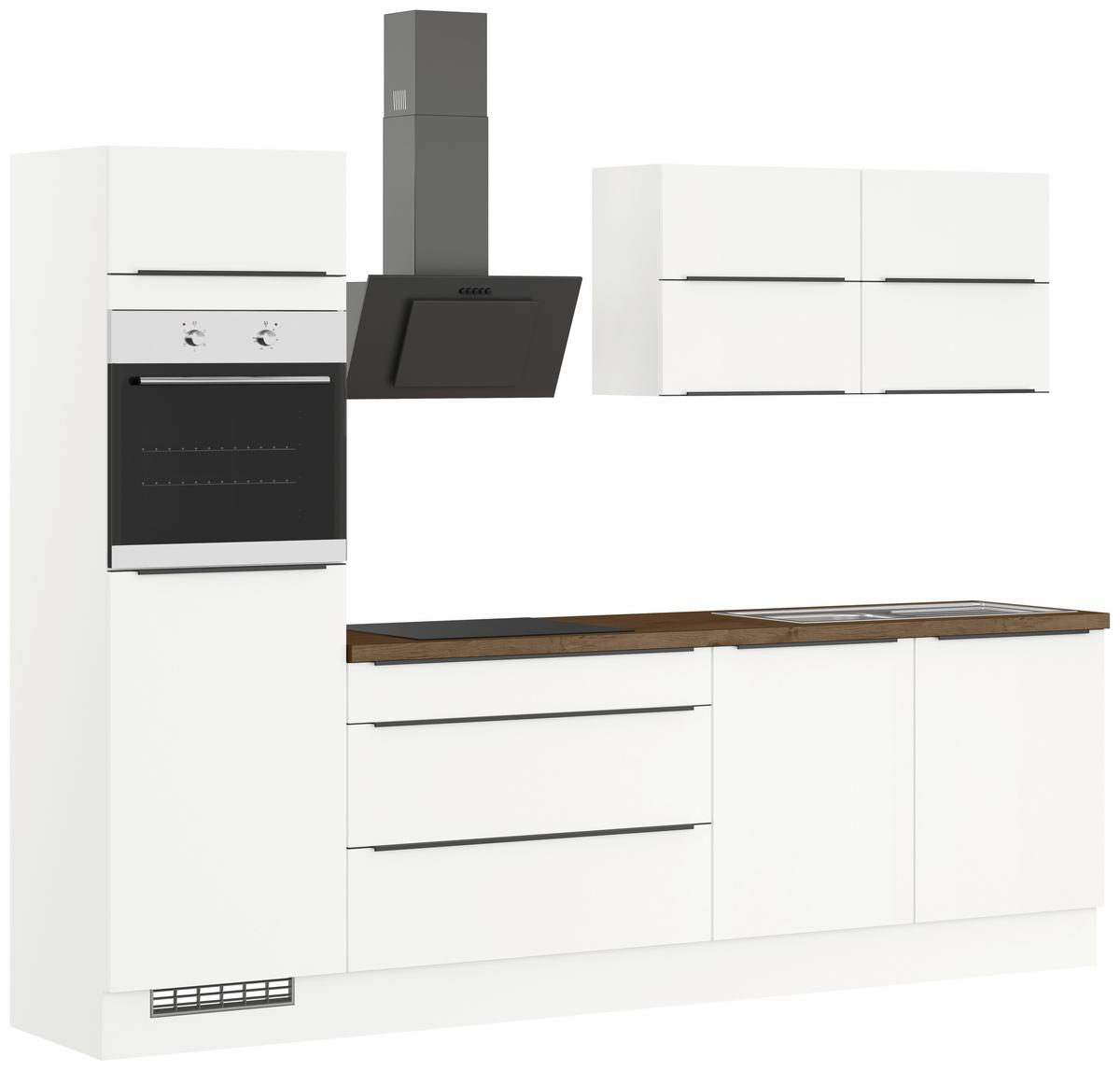 Küchenblock inkl. 5 E-Geräte IP3150 Weiß - Eichefarben/Schwarz, Trend, Holzwerkstoff/Metall (280cm) - Impuls