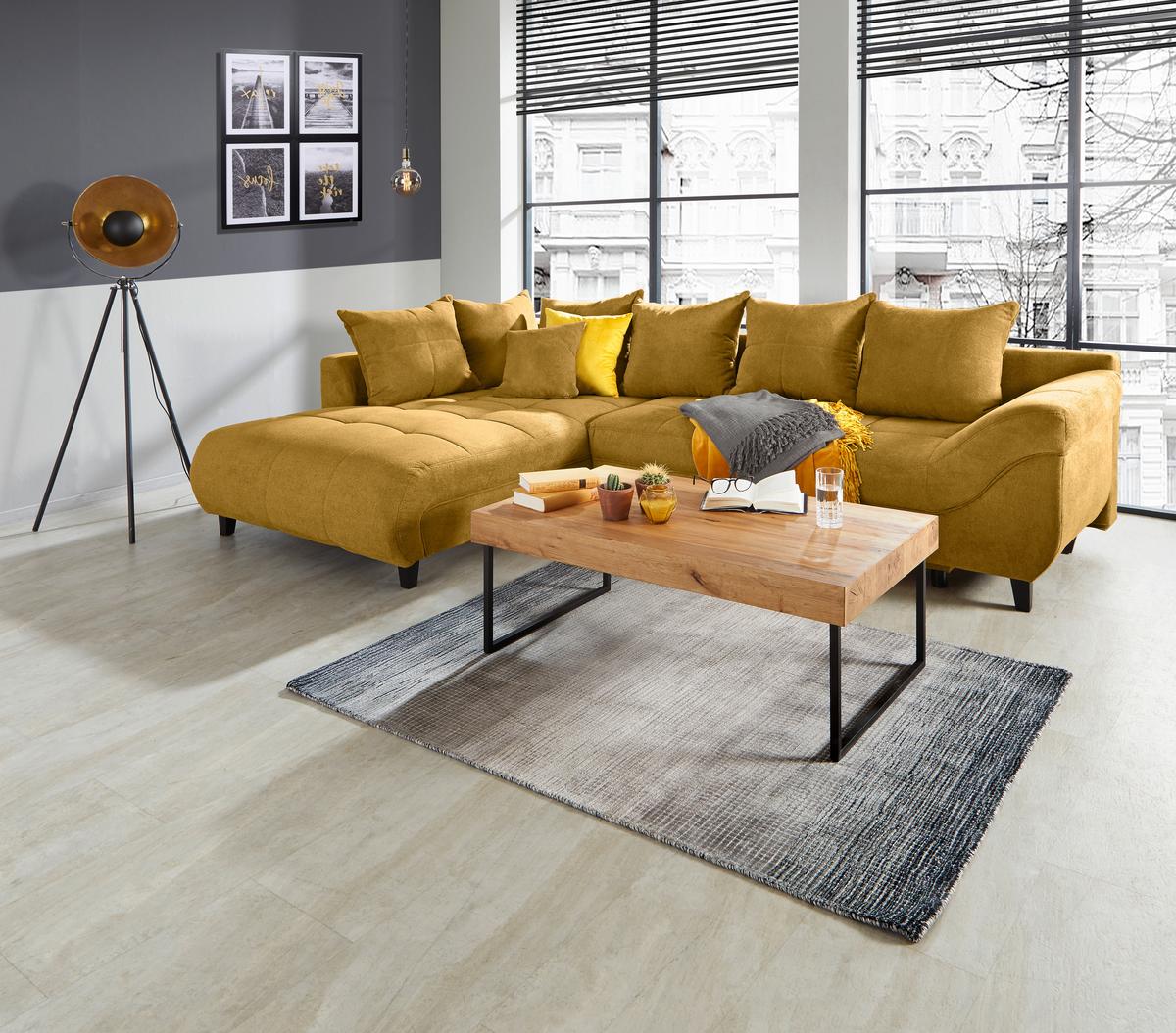 Kutna Garnitura Mendoza - boje senfa/crna, Design, tekstil/drvo (197/309cm) - Modern Living