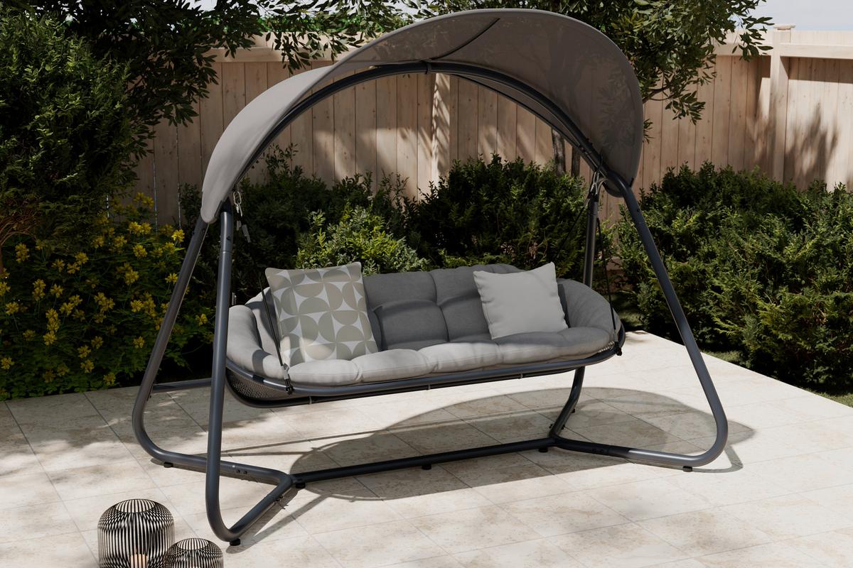 Hintaágy Holiday - világosszürke/antracit, Modern, textil/fém (234/141,5/200cm) - Mömax