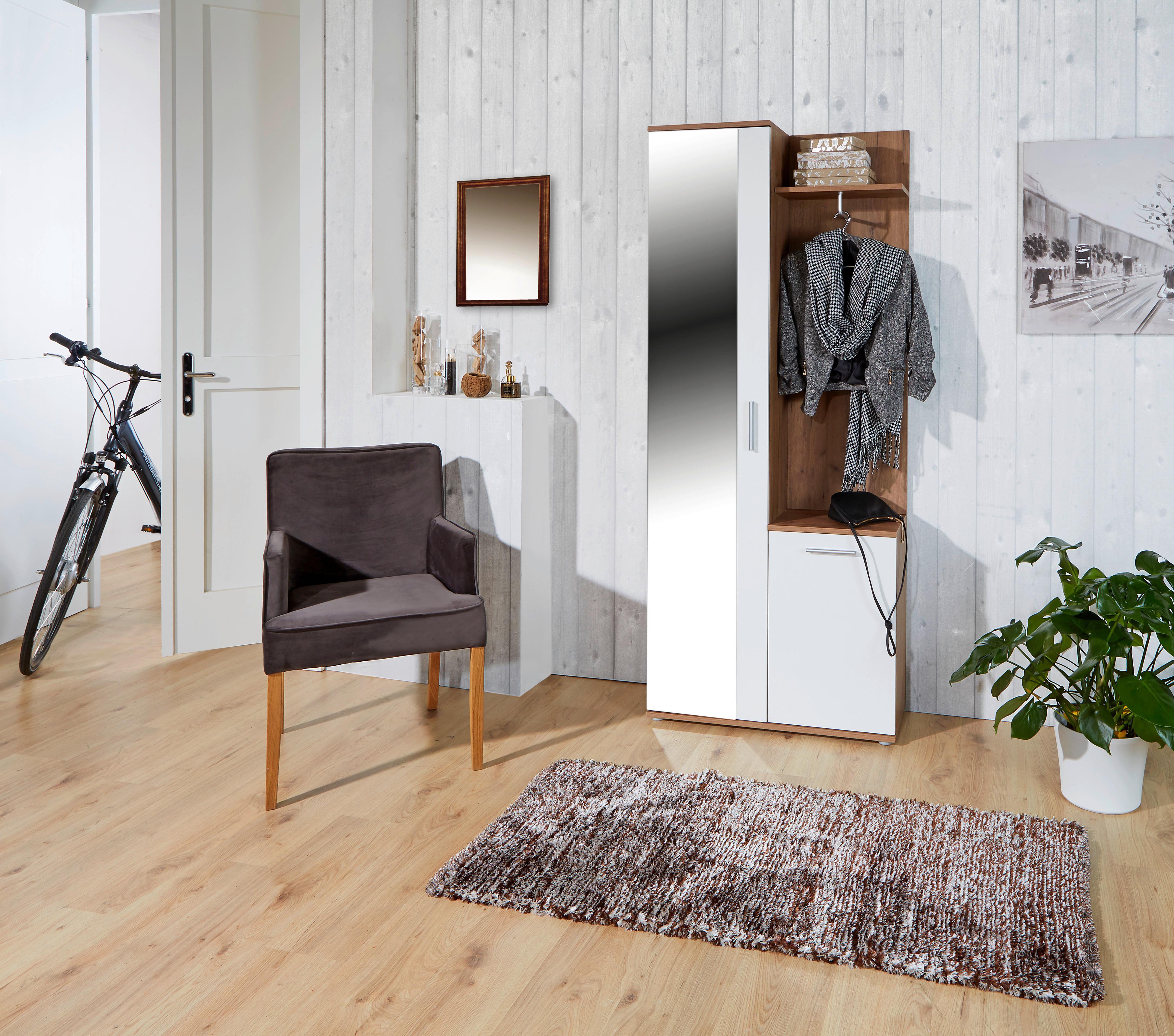 Predsoblje Xara - bijela/boje hrasta, Moderno, staklo/drvni materijal (80/189/30,5cm) - Modern Living