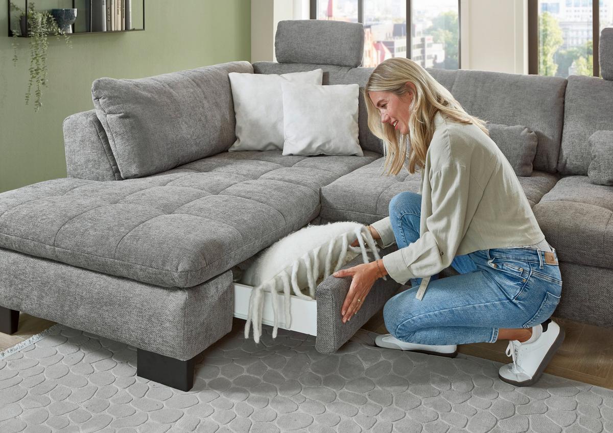 Ecksofa Lando Grau - gris/noir, Modern, textile/métal (197/84/289cm) - Premium Living