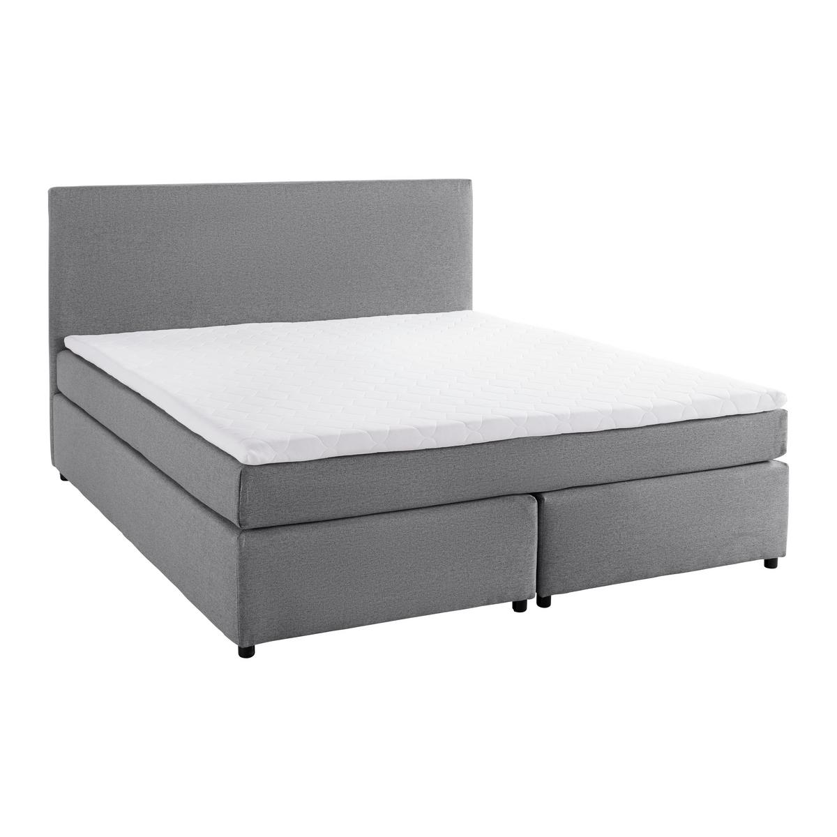 Boxbett Florinda ca. 180x200 cm Grau mit Topper - Schwarz/Grau, Modern, Holz/Kunststoff (180/200cm) - Bessagi Home