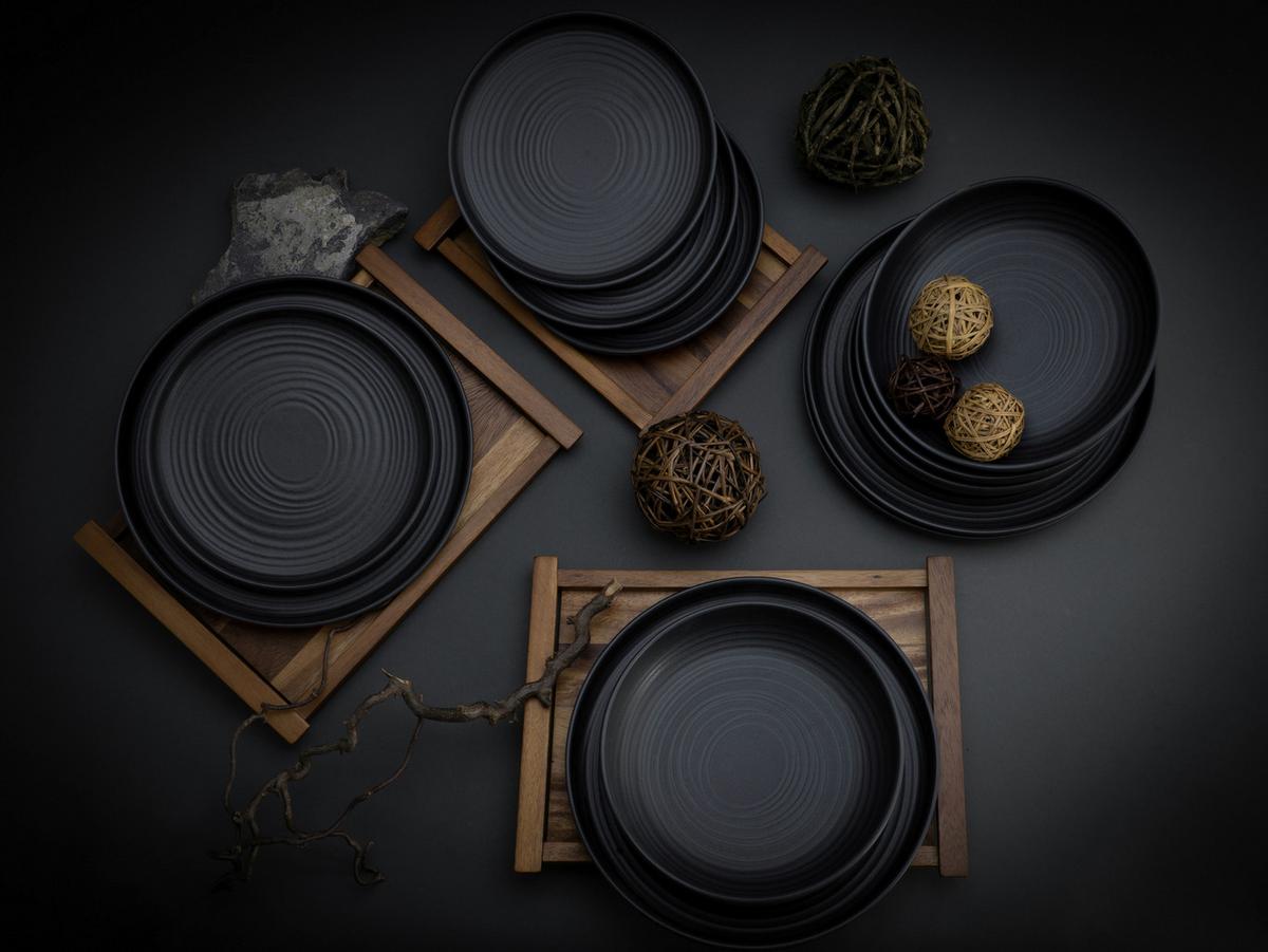Tafelservice Uno Lava Stone in Schwarz 12-teilig - Schwarz, MODERN, Keramik (43/40/37,5cm) - Creatable
