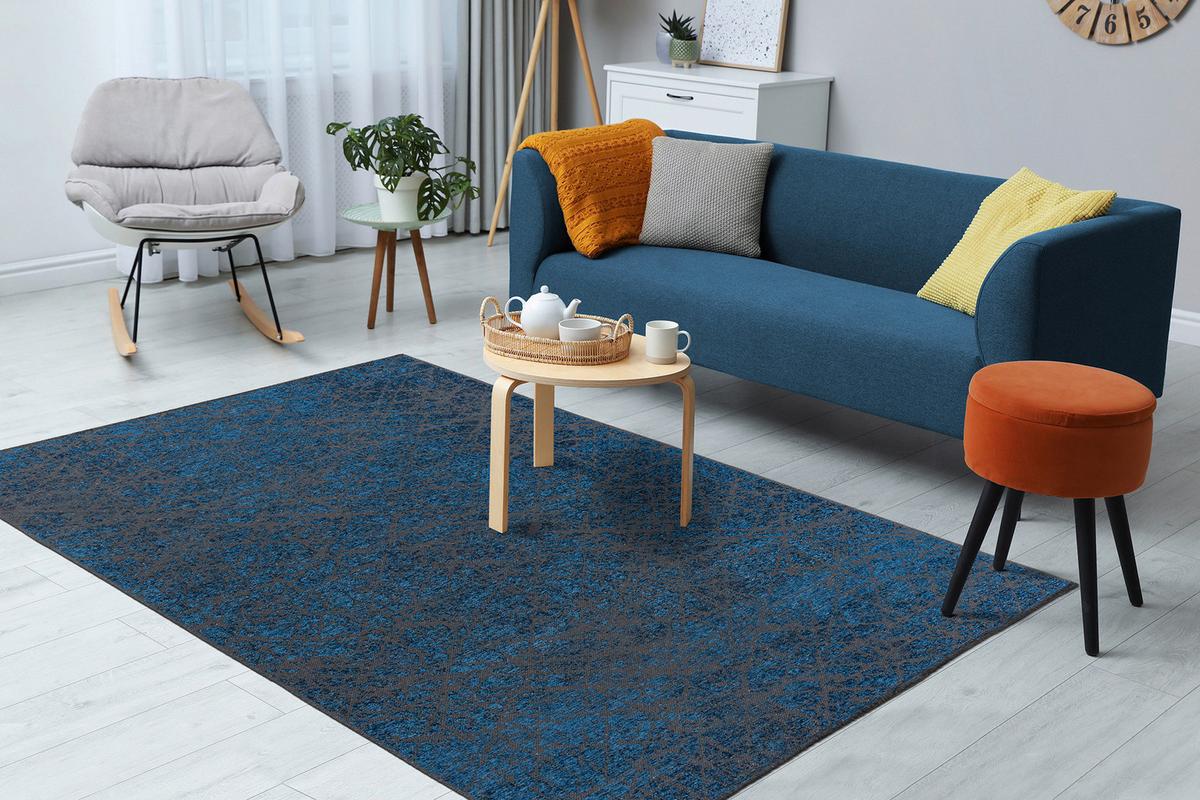 Flachwebeteppich Kalevi 200 - Blau, Konventionell, Textil (120/170cm) - Kayoom