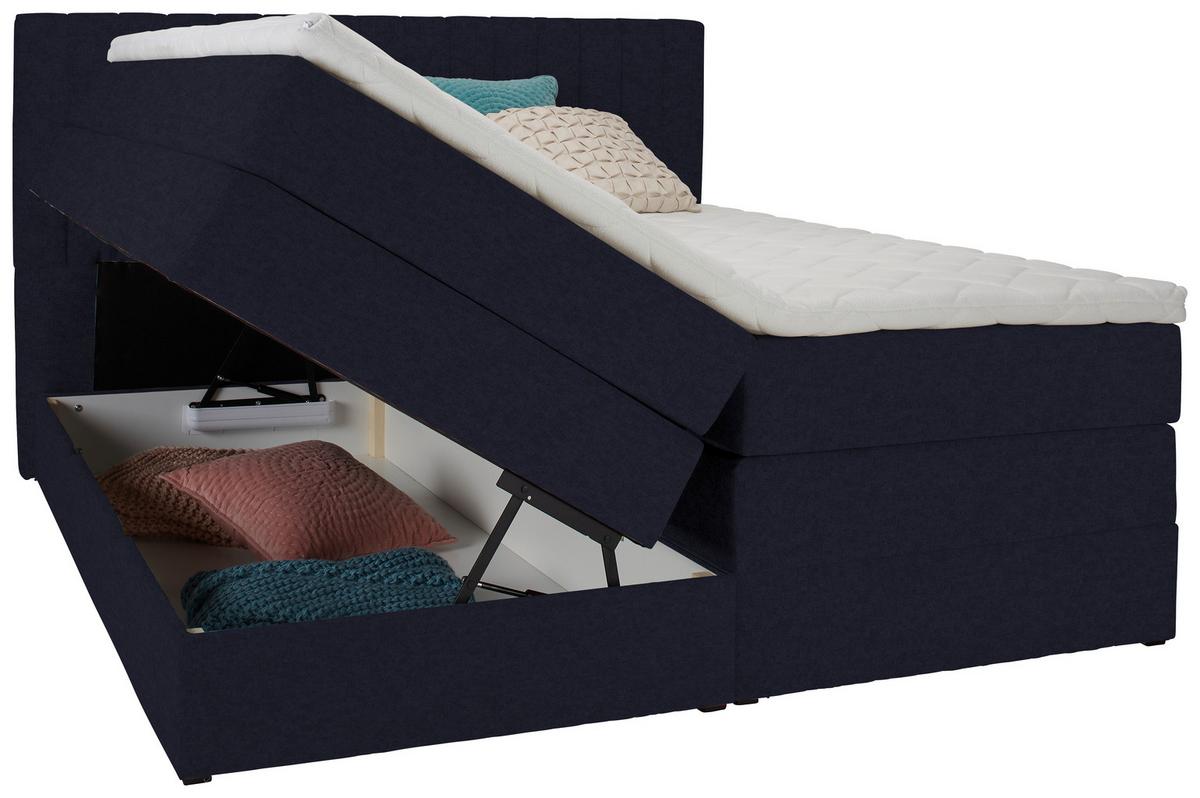 Postelja Boxspring Simon, Črna, 160x200 - črna, Konvencionalno, umetna masa/tekstil (160/200cm) - Premium Living