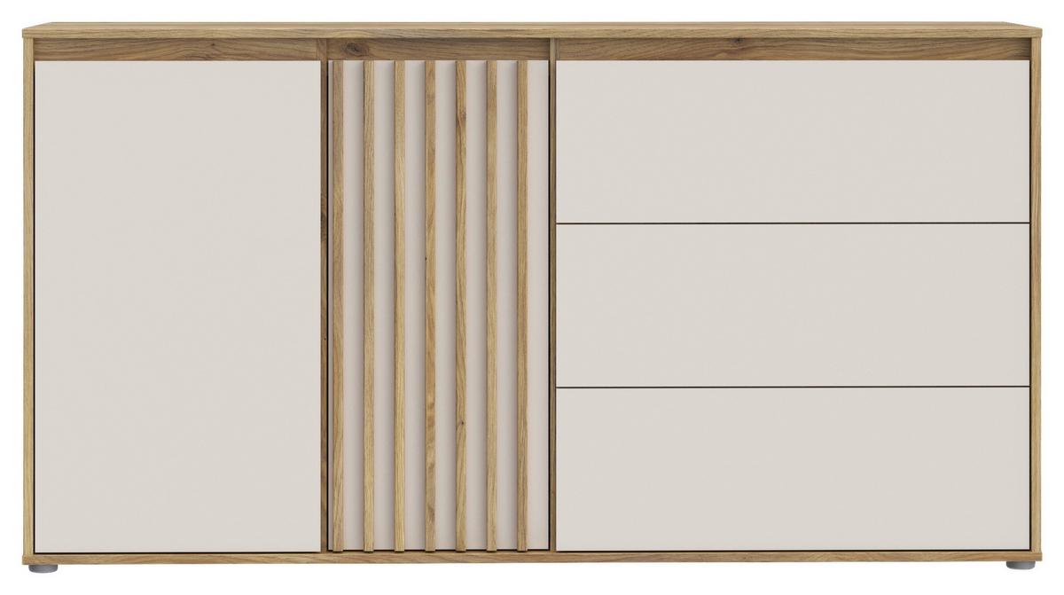Comodă ELISTON - culoare lemn stejar/nisipiu, Natur, plastic/material pe bază de lemn (159,3/84,9/41,5cm) - Modern Living
