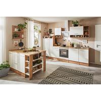 Küchenblock Hilde m. Insel m. Geräten ca.310cm Eiche/Grau - Wildeiche/Alufarben, Design, Holzwerkstoff/Metall (310-150cm) - Respekta