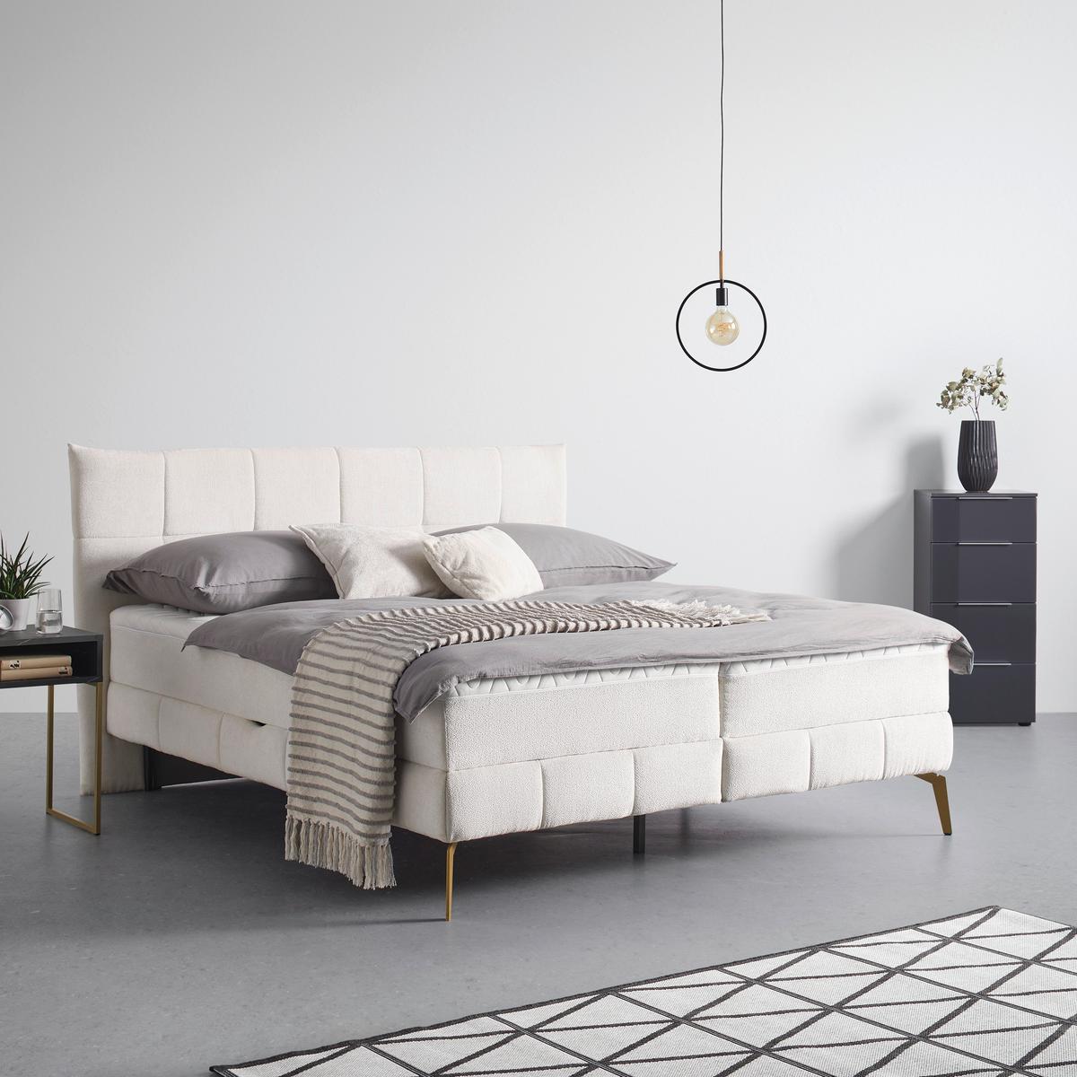 Boxbett Jolin in Creme ca. 180x200cm - Goldfarben/Creme, Holz/Holzwerkstoff (180/200cm) - Premium Living