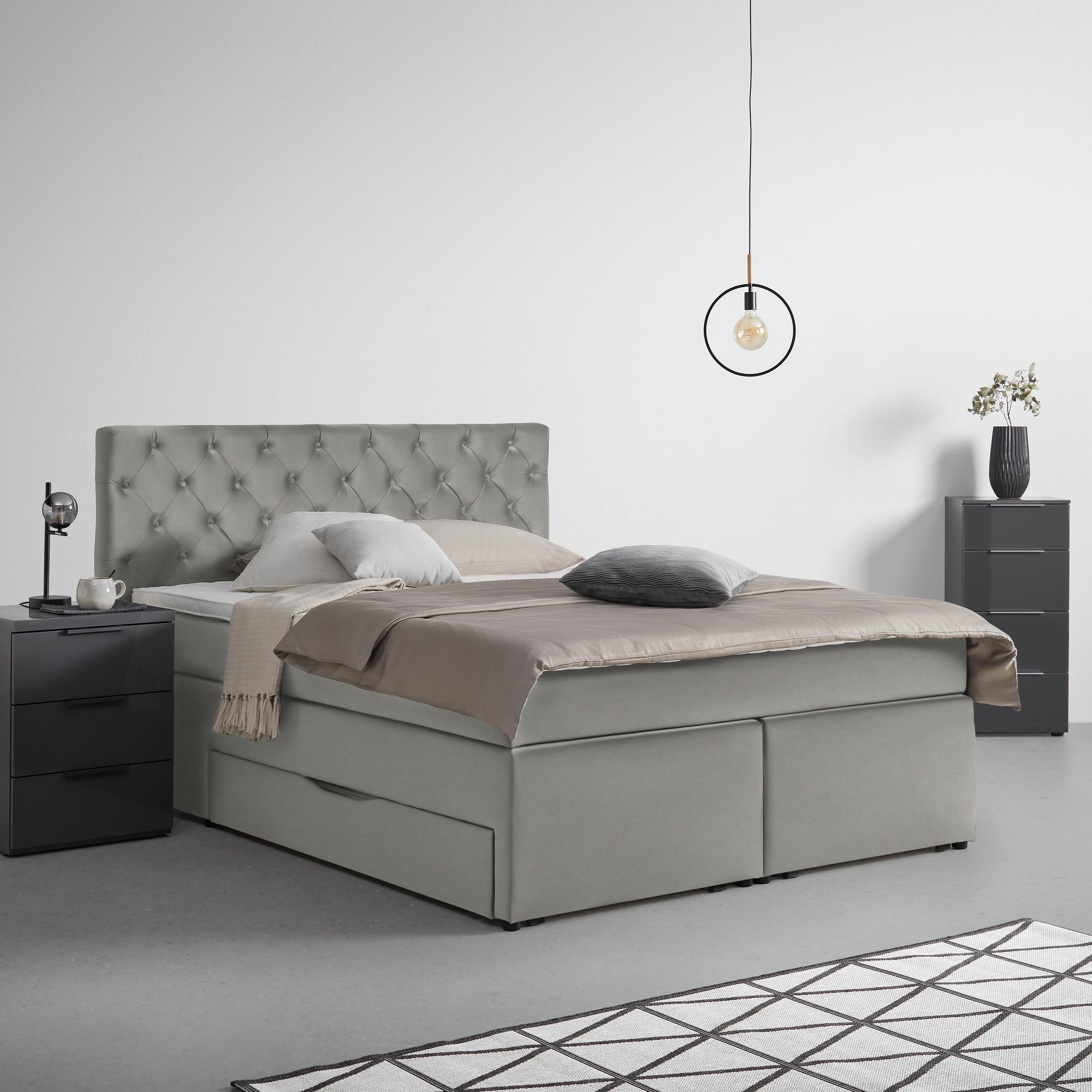 Boxspringbett Chester Grau ca. 160x200cm - Schwarz/Grau, Holzwerkstoff/Kunststoff (160/200cm) - Mömax
