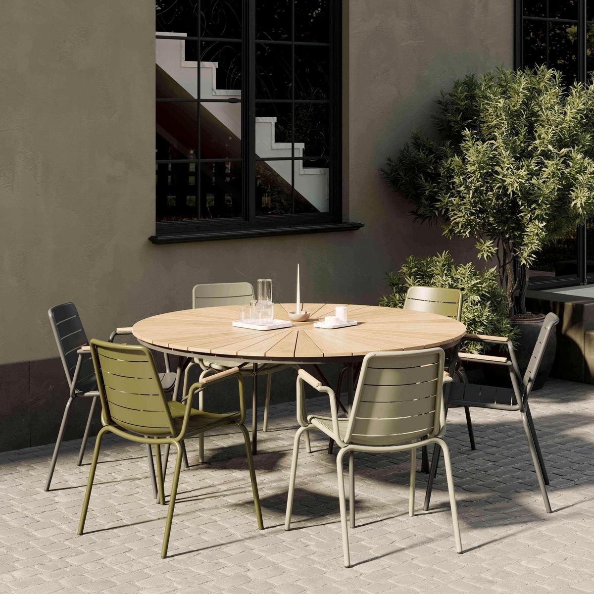 Gartenstuhl Parc Anthrazit/Teak stapelbar - Anthrazit/Naturfarben, Natur, Holz/Metall (58/80/58cm) - Gardenson