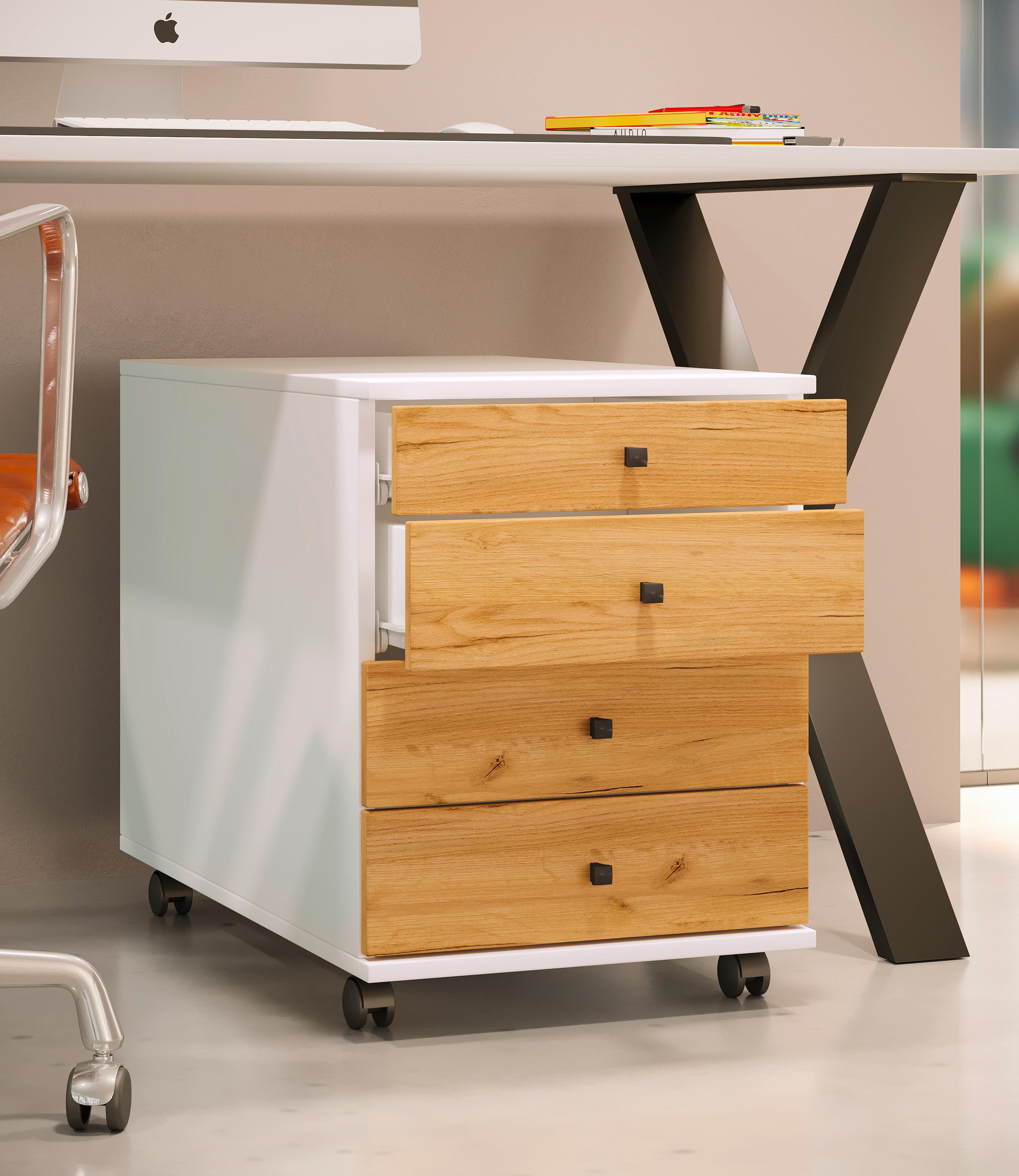 ROLLCONTAINER LONA MAXI - Honigeiche/Weiss, Design, Holzwerkstoff/Kunststoff (42/57/75cm) - MID.YOU