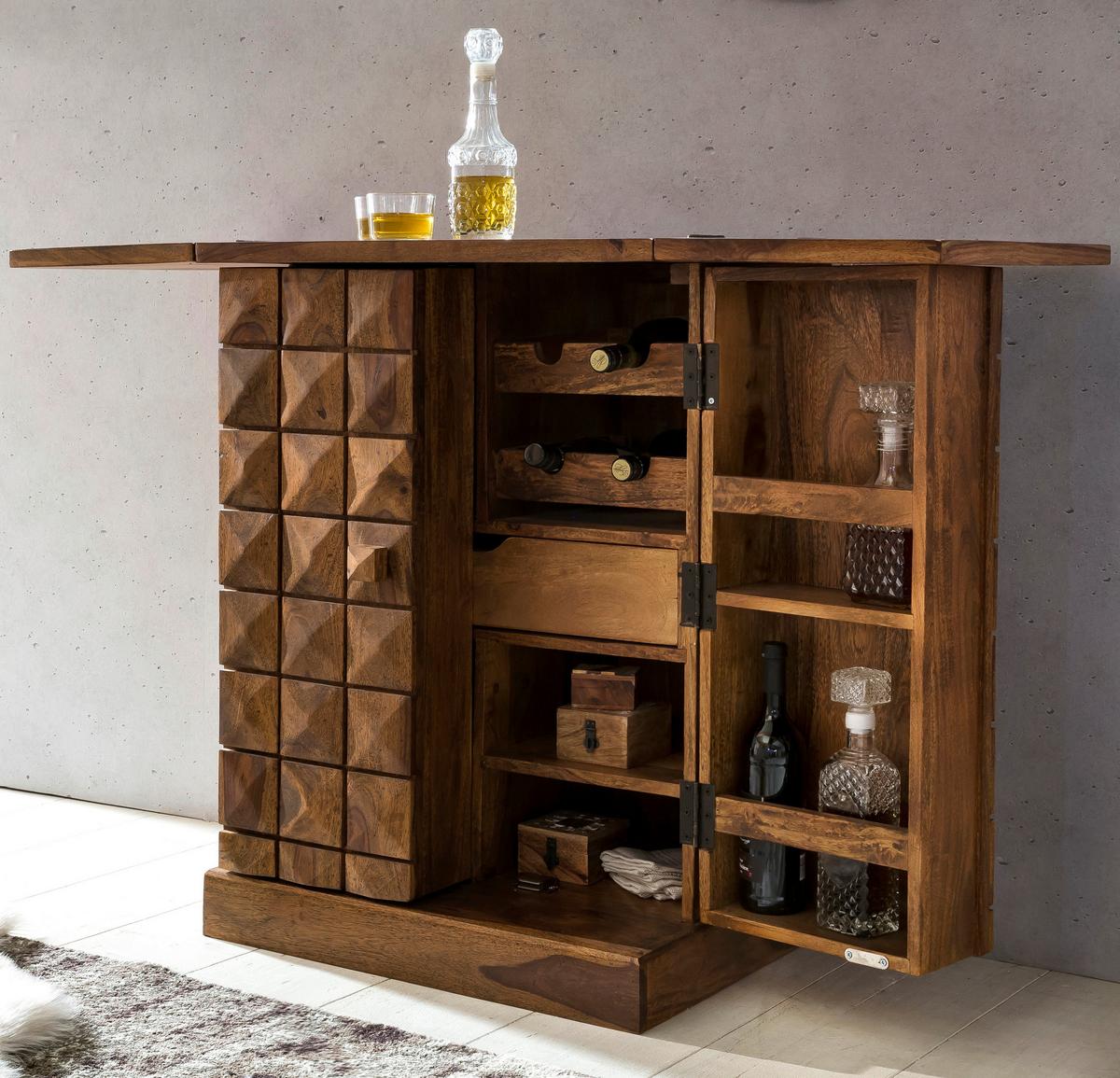 Barschrank ca. 64x91 cm Sheesham massiv - Sheeshamfarben, Design, Holz (64/91/50cm) - MID.YOU