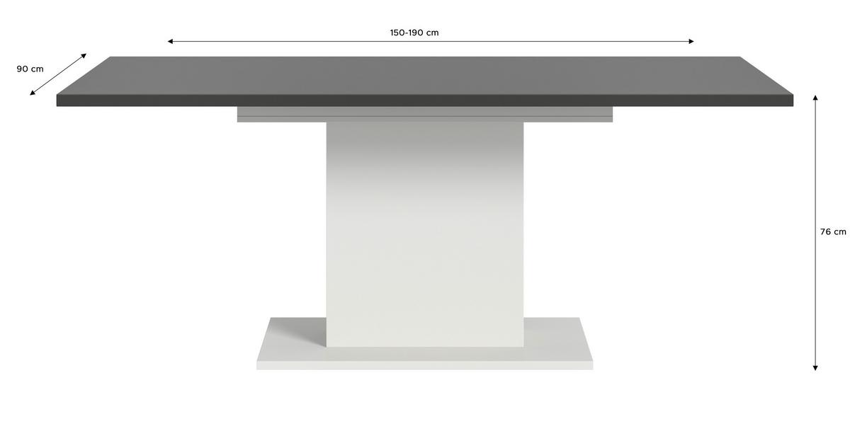 Ausziehtisch Marlon Grau/Weiß ca. 150-190/90/76 cm - Weiß/Grau, KONVENTIONELL, Holzwerkstoff (150-190/90/76cm)