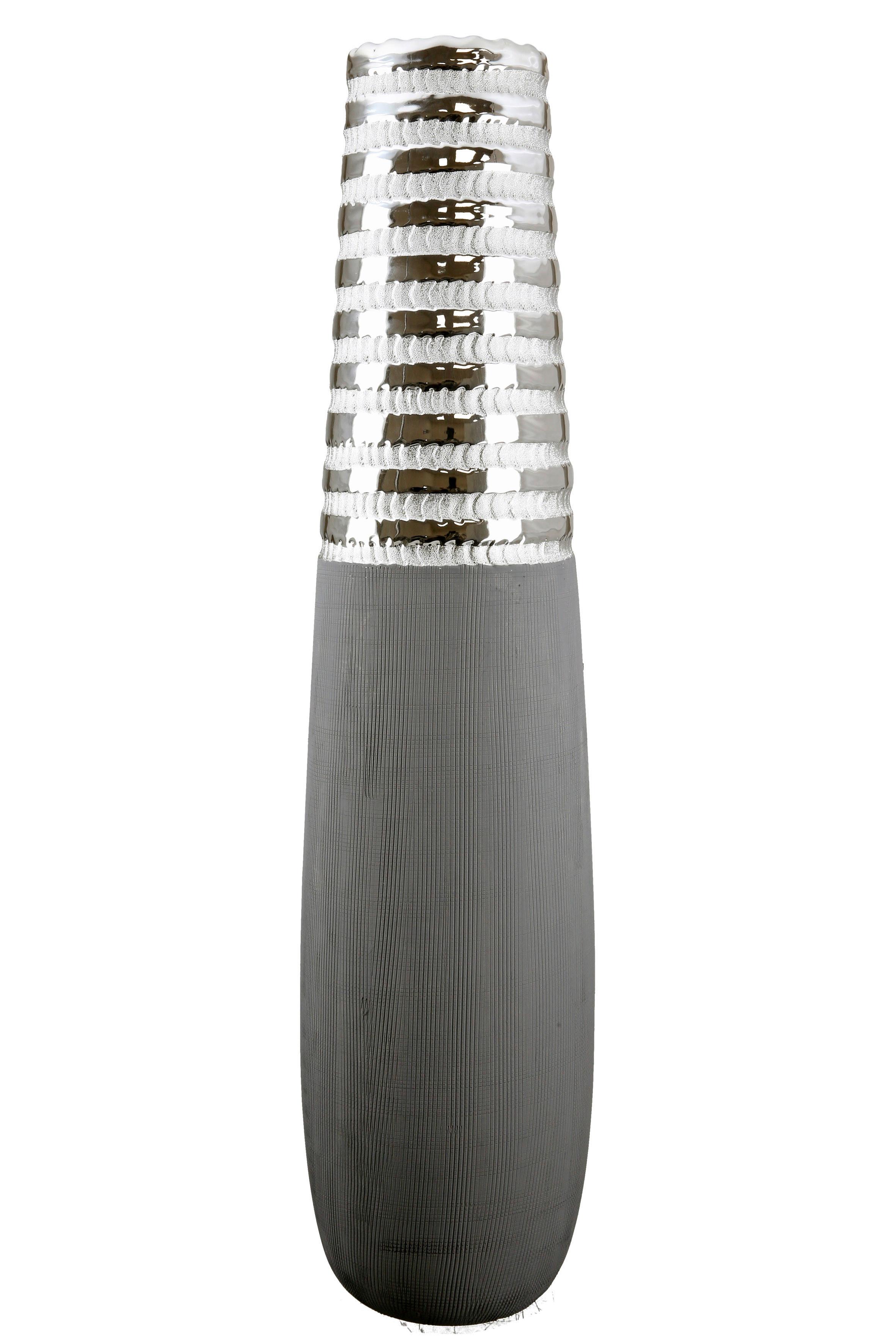 Bodenvase Grau/Silberfarben - Silberfarben/Grau, Basics, Keramik (15/50/15cm)