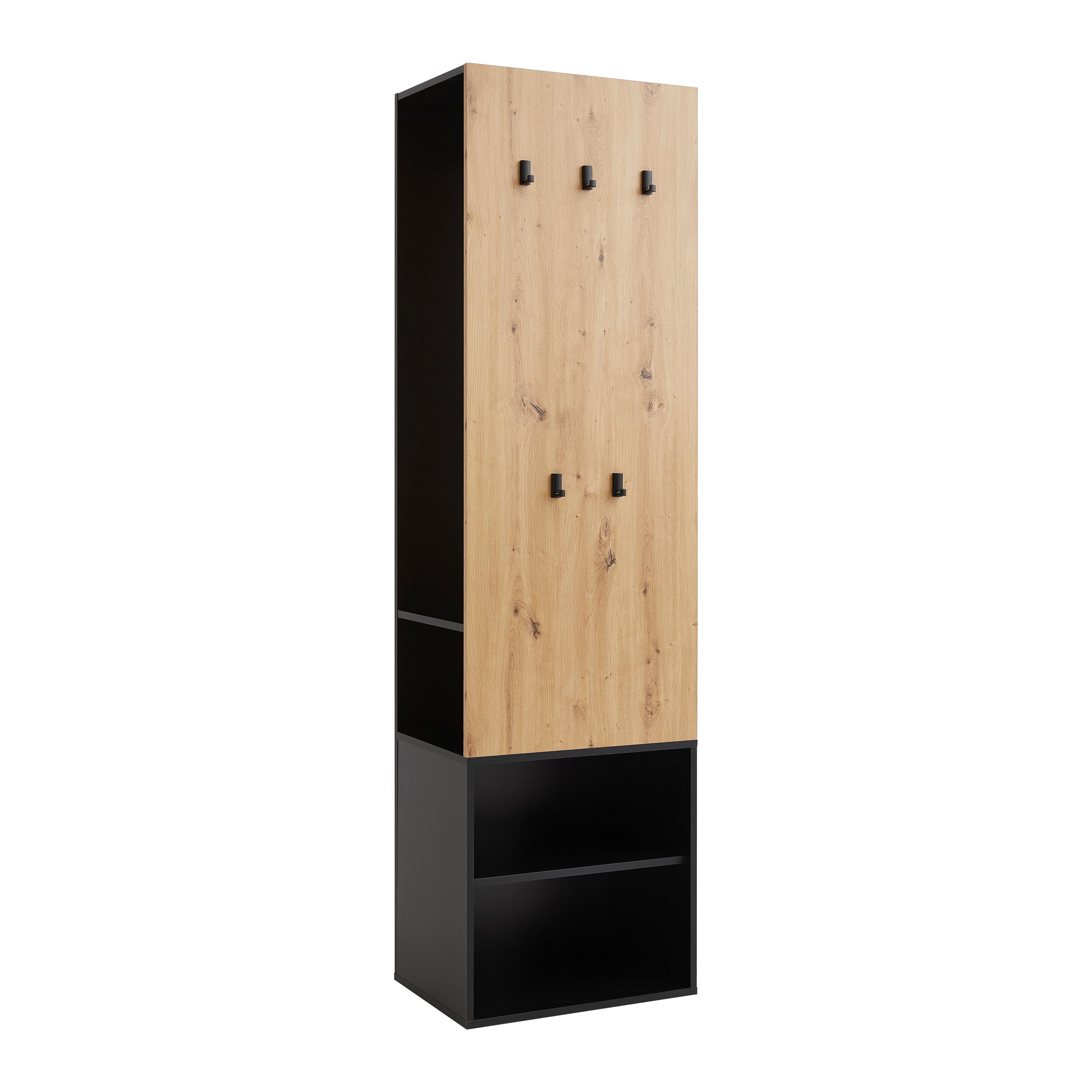 HALLMÖBEL NEXT -EXKLUSIV- - svart/ek Artisan, Modern, trämaterial (55/195/38cm) - Mömax