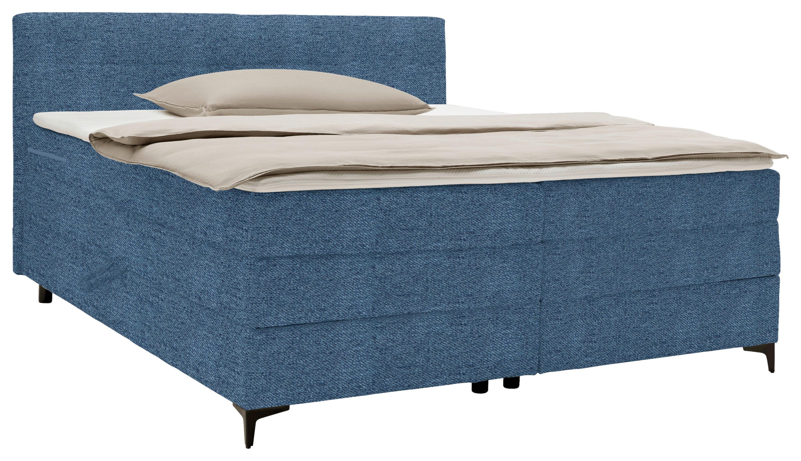 Boxspringbett Bari in Blau ca. 180x200cm - Blau/Schwarz, KONVENTIONELL, Textil/Metall (180/200cm) - Mömax