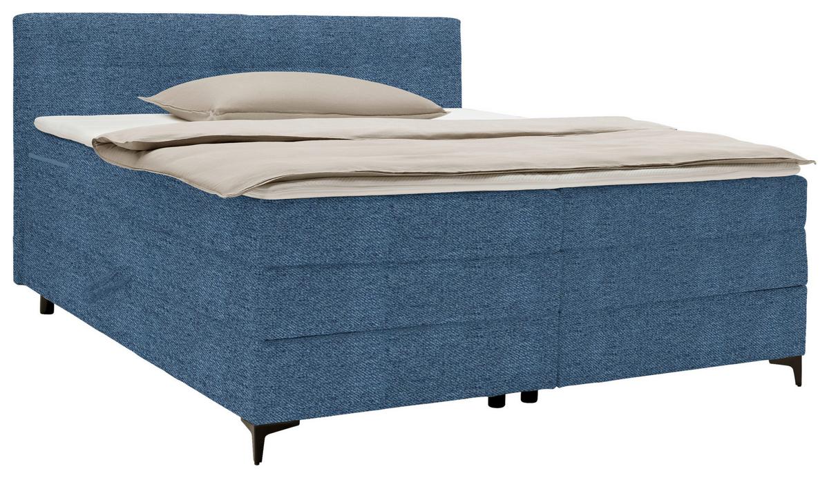 Boxspringbett Bari in Blau ca. 180x200cm - Blau/Schwarz, KONVENTIONELL, Textil/Metall (180/200cm) - Mömax