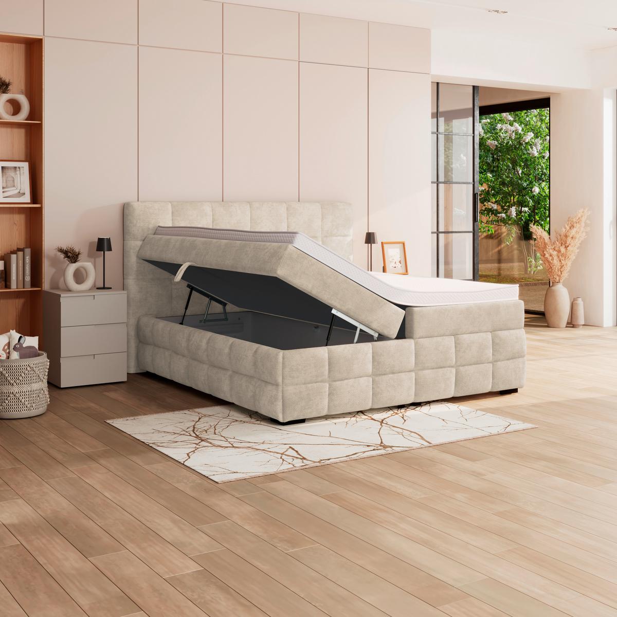 PAT BOX VEGA - alb/verde, Trend, lemn/textil (160/200cm) - Modern Living