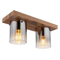 DECKENLEUCHTE 15915-2 - Dunkelbraun, Natur, Glas/Holzwerkstoff (41/16/18cm) - Globo