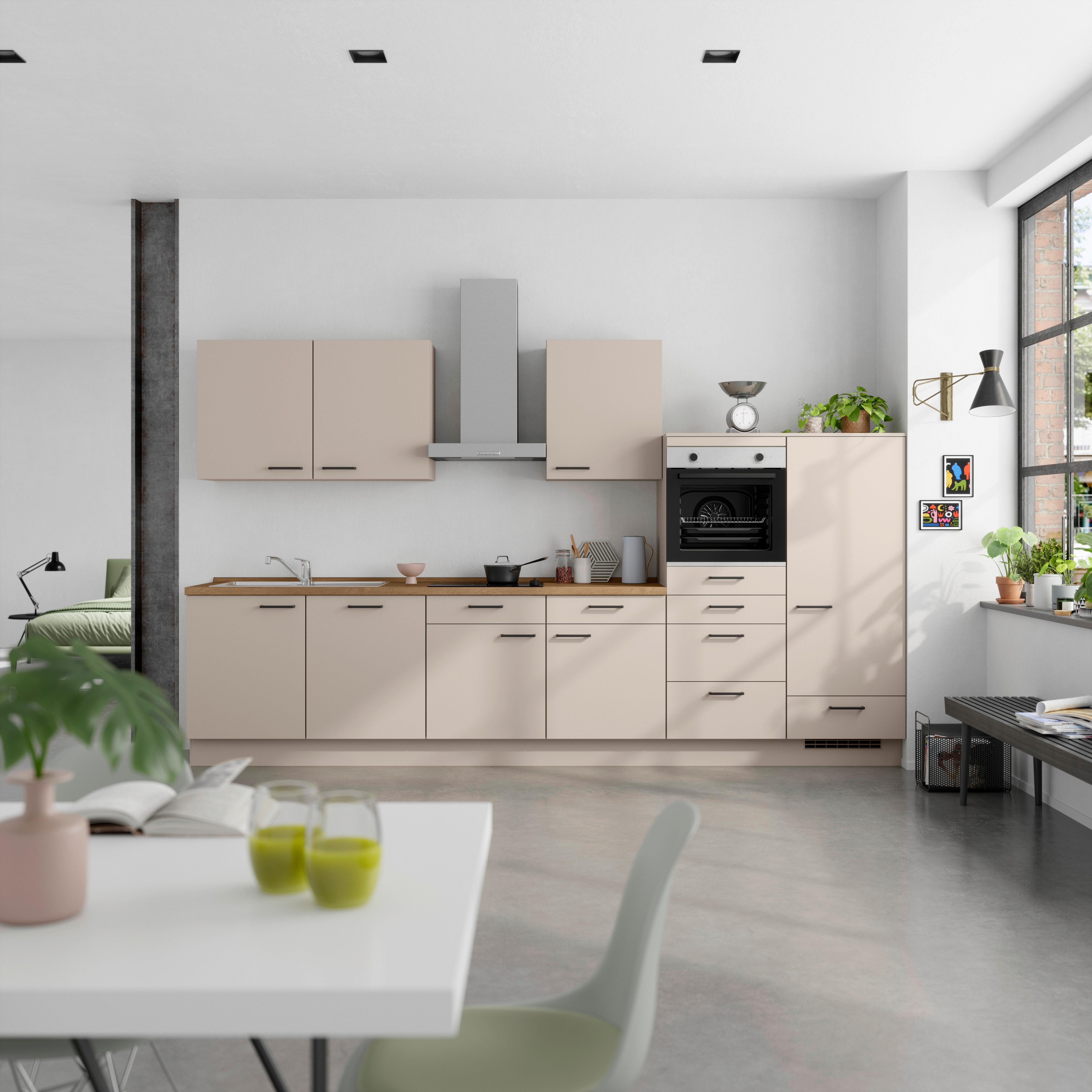 Küchenleerblock Easytouch Low o. Geräte Sandfarben - Sandfarben/Eichefarben, MODERN, Holzwerkstoff/Metall (360cm) - Nobilia