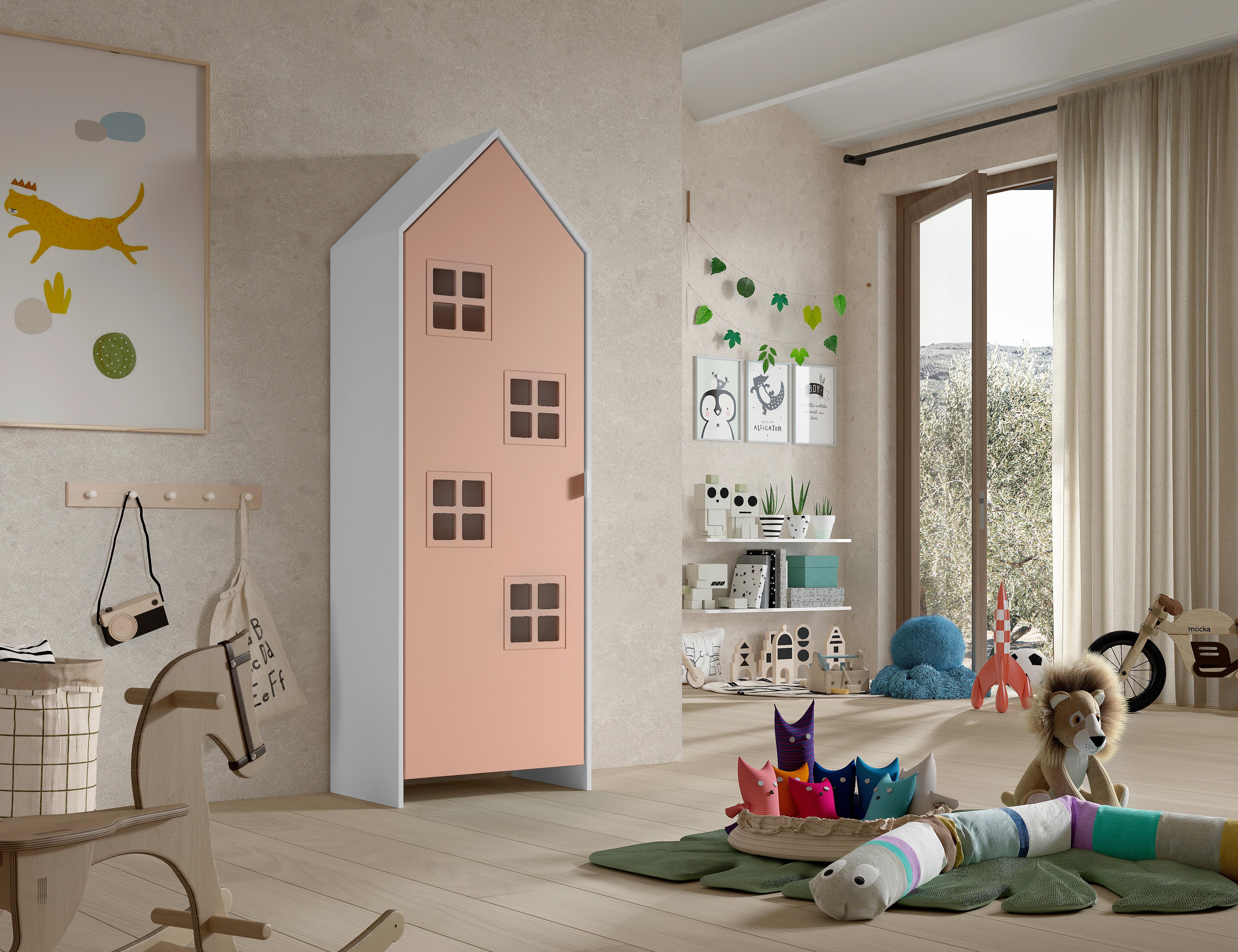 Kinderkleiderschrank Casami ca. 58x171x37 cm Weiß/Pink - Pink/Weiß, MODERN, Holzwerkstoff/Metall (57,6/171,3/37cm) - MID.YOU