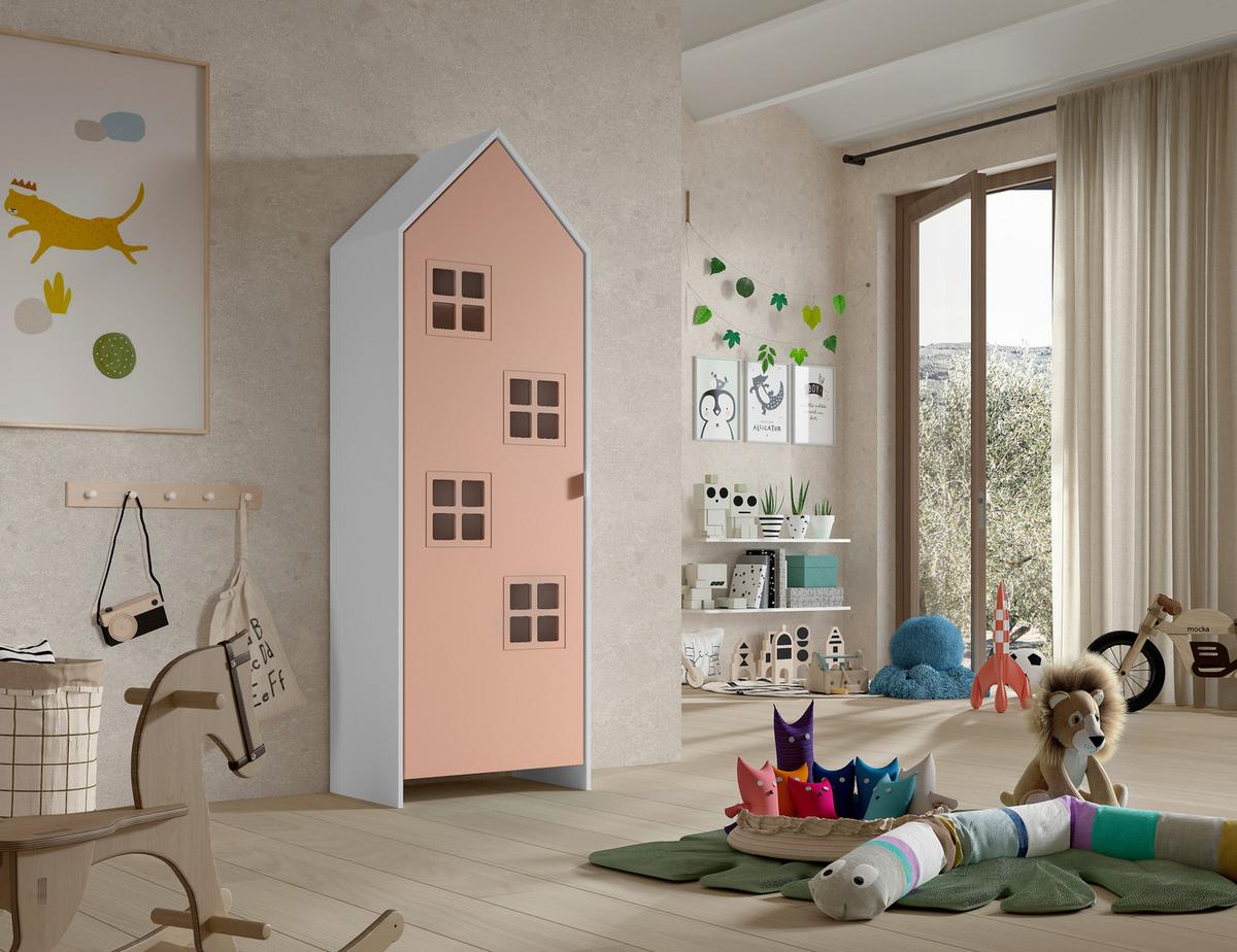 Kinderkleiderschrank Casami ca. 58x171x37 cm Weiß/Pink - Pink/Weiß, MODERN, Holzwerkstoff/Metall (57,6/171,3/37cm) - MID.YOU