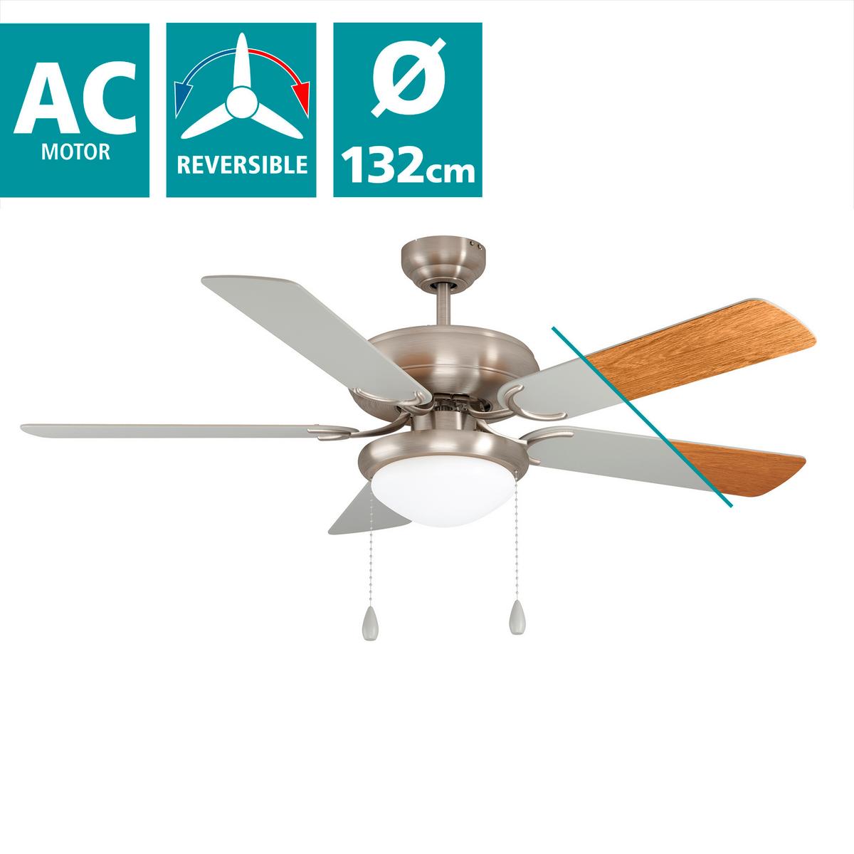 Deckenventilator Ballina max. 40 Watt - Eichefarben/Silberfarben, KONVENTIONELL, Glas/Kunststoff (132/132/44cm) - Eglo