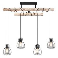 Deckenleuchte Mina in Naturfarben max. 60 Watt - Schwarz/Naturfarben, Basics, Holz/Metall (90/14/100cm) - Globo