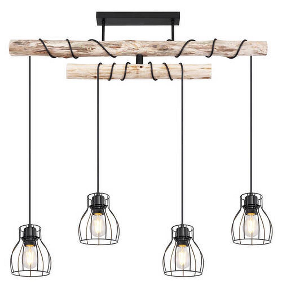 Deckenleuchte Mina in Naturfarben max. 60 Watt - Schwarz/Naturfarben, Basics, Holz/Metall (90/14/100cm) - Globo