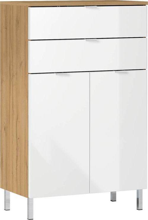 Kommode Mauresa Weiß/Eichefarben - Chromfarben/Eichefarben, KONVENTIONELL, Holzwerkstoff/Metall (60/97/34cm) - Germania
