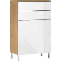 Kommode Mauresa Weiß/Eichefarben - Chromfarben/Eichefarben, KONVENTIONELL, Holzwerkstoff/Metall (60/97/34cm) - Germania
