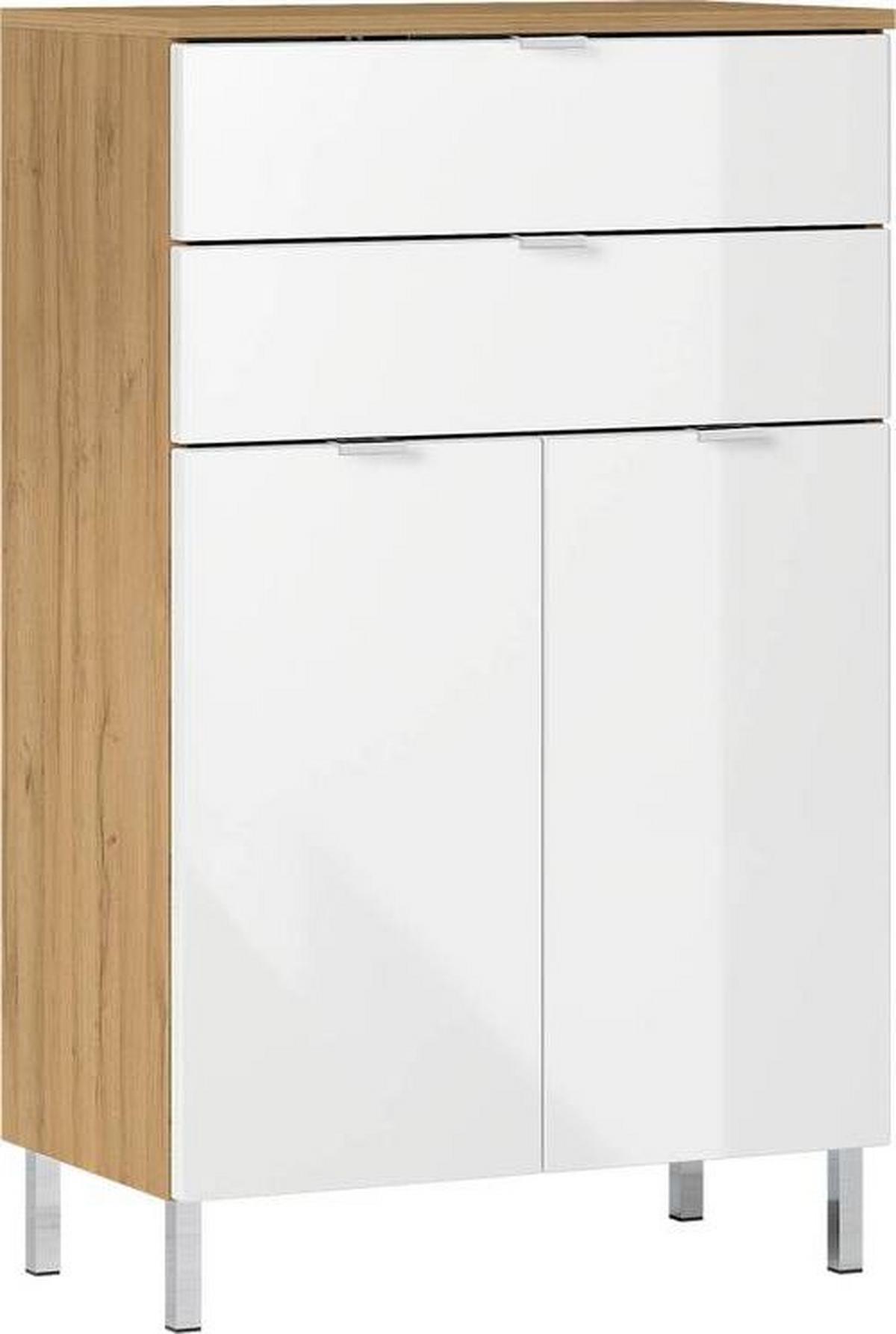 Kommode Mauresa Weiß/Eichefarben - Chromfarben/Eichefarben, KONVENTIONELL, Holzwerkstoff/Metall (60/97/34cm) - Germania