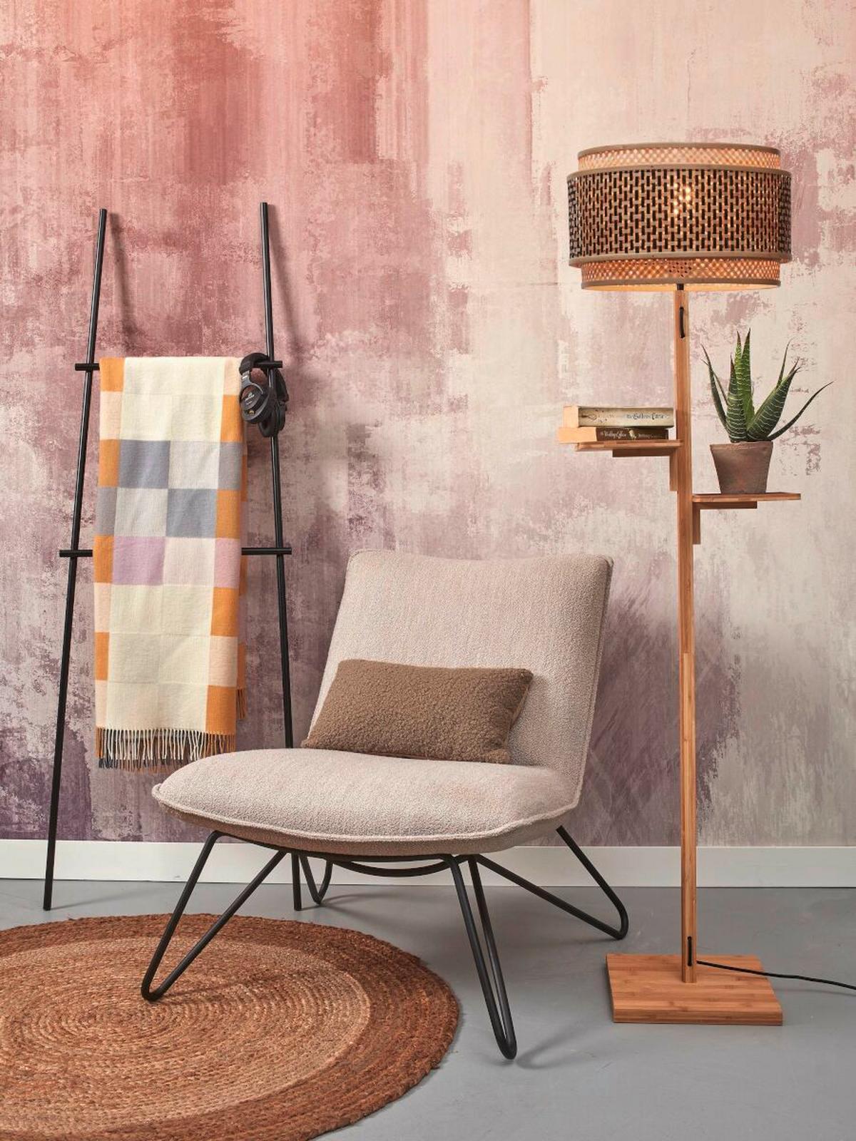 Stoječa Svetilka Bhutan, Črna, Bambus - črna/naravne barve, Trend, les (40/160cm) - Good & Mojo