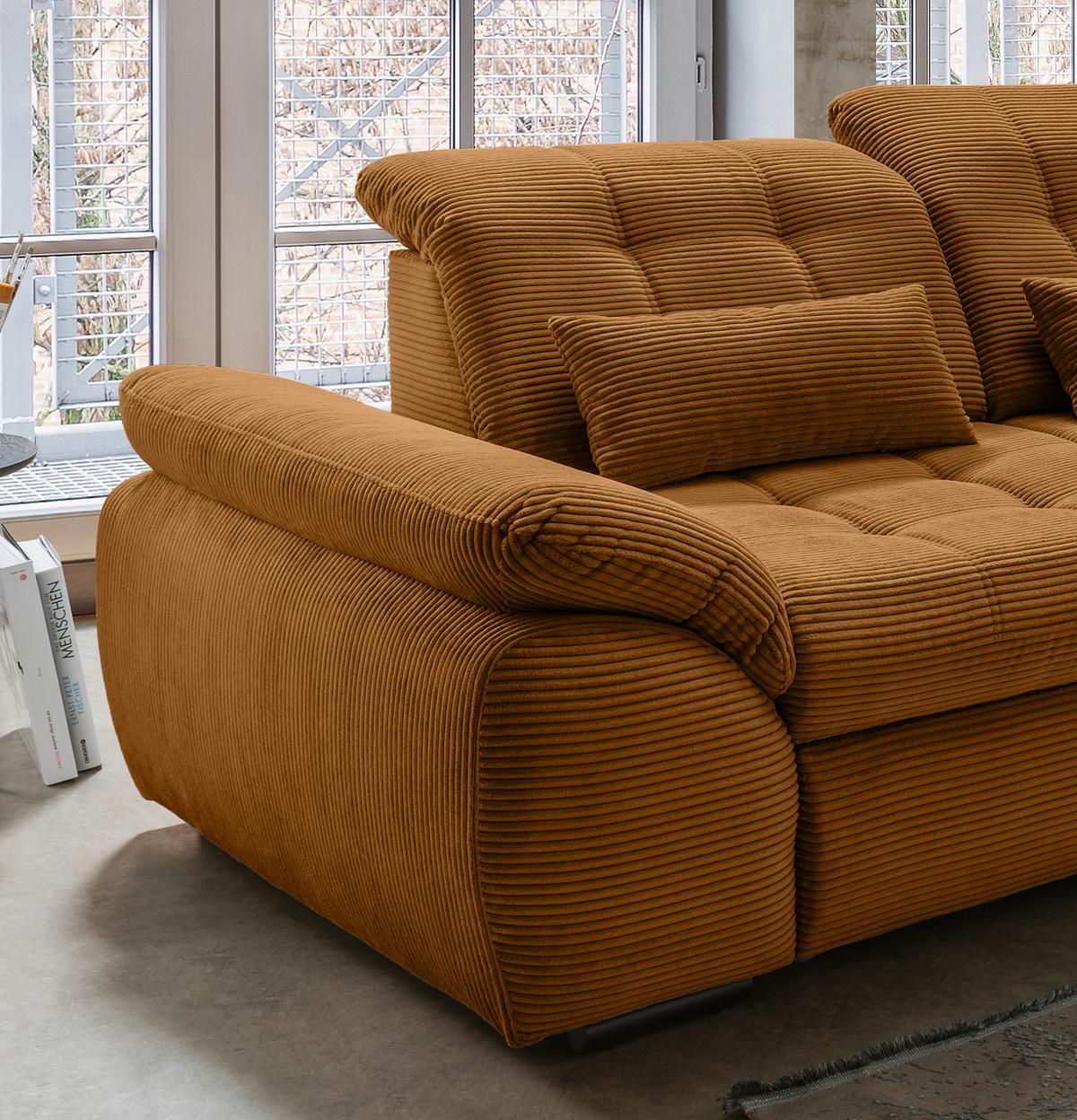 Ecksofa mit Bettkasten Rigatti ca. 314x184 cm Goldfarben - Goldfarben/Schwarz, MODERN, Textil/Metall (314/184cm) - Livetastic