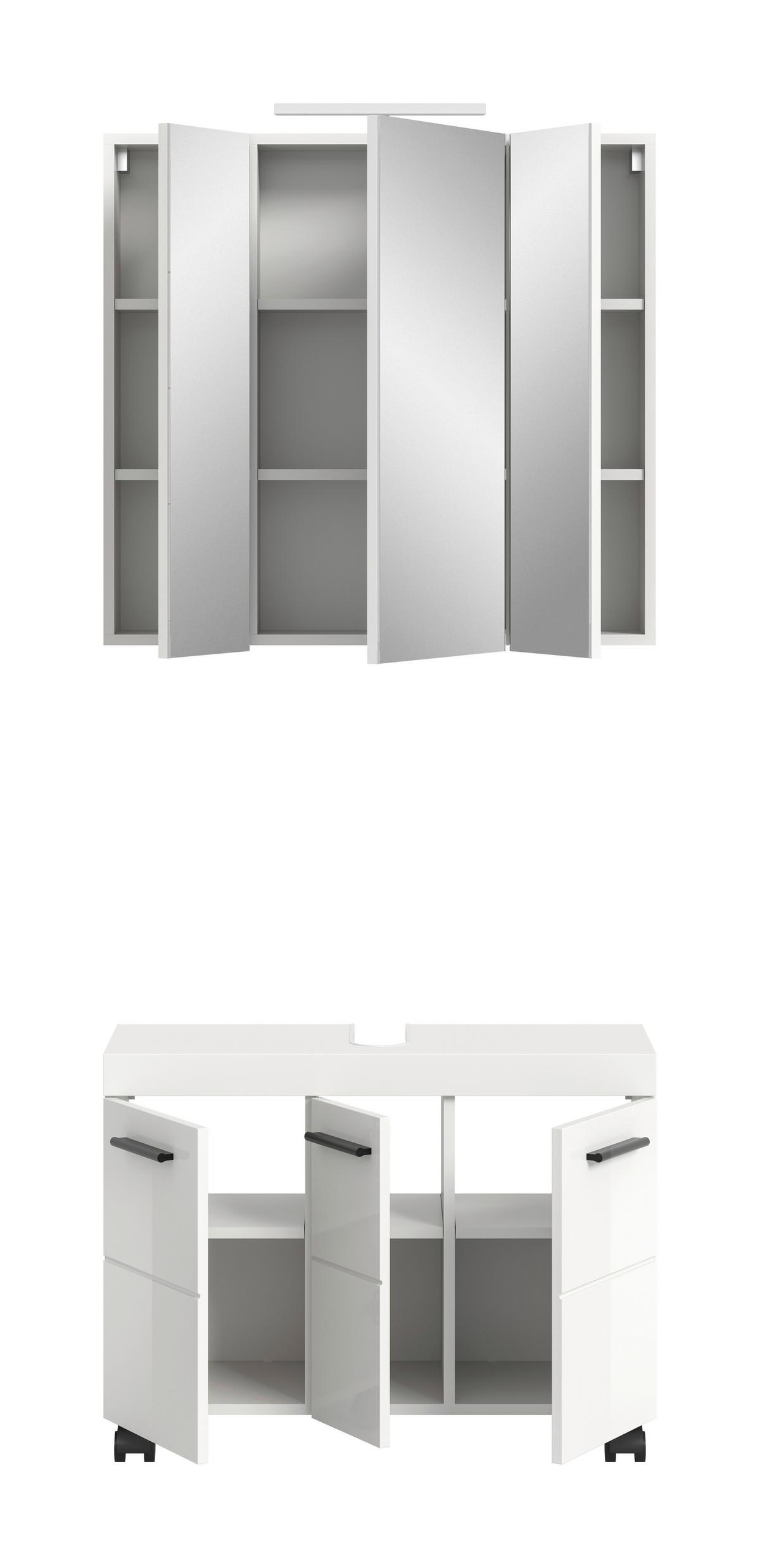 Badezimmer NOVA Weiß, Weiß Hochglanz 2-teilig - Weiß Hochglanz/Schwarz, Trend, Glas/Holzwerkstoff (82cm) - MID.YOU