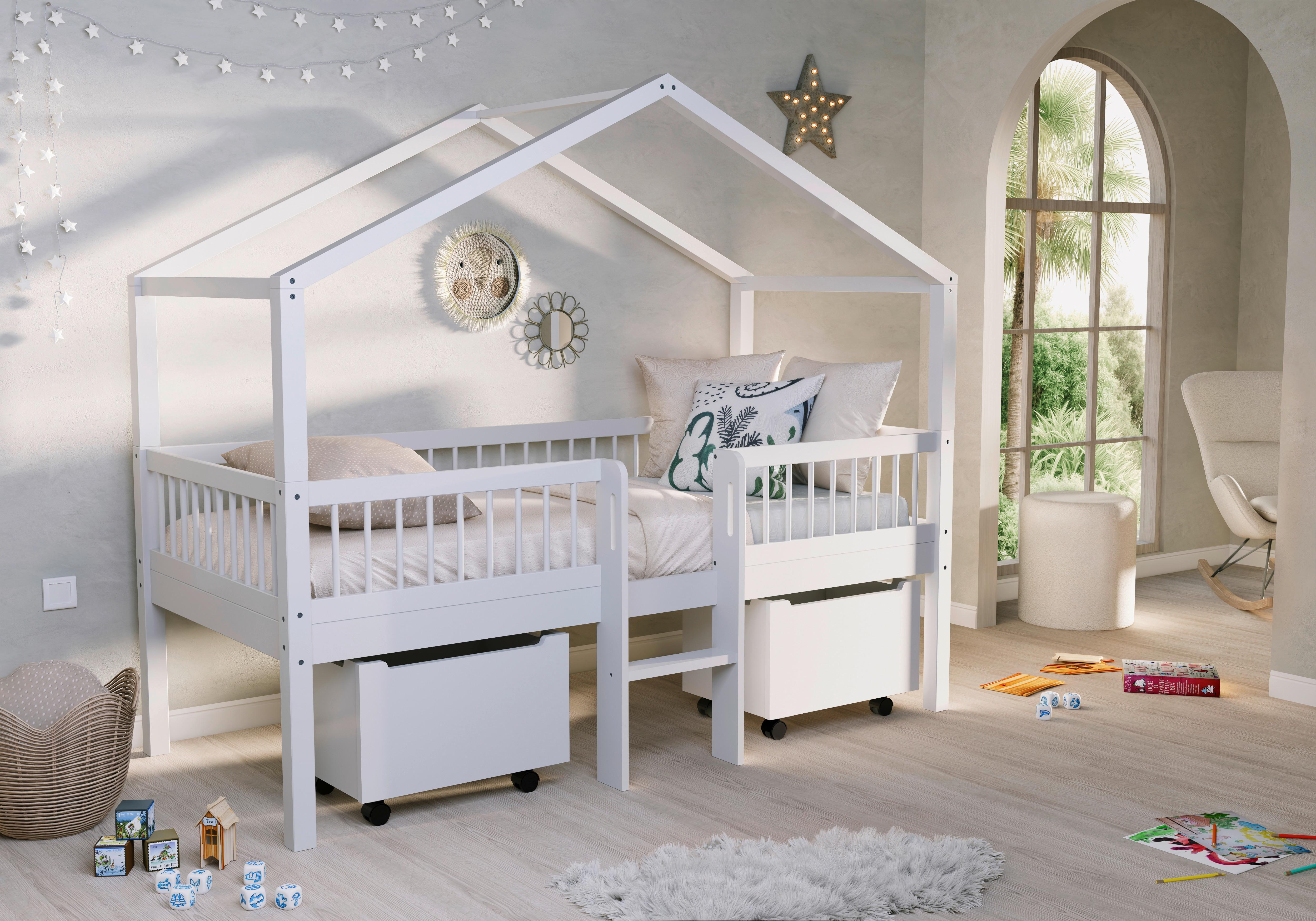 Hausbett FORREST Weiß ca.90x200cm Echtholz, Bettlade - Naturfarben/Weiß, MODERN, Holz (90/200cm) - Vipack
