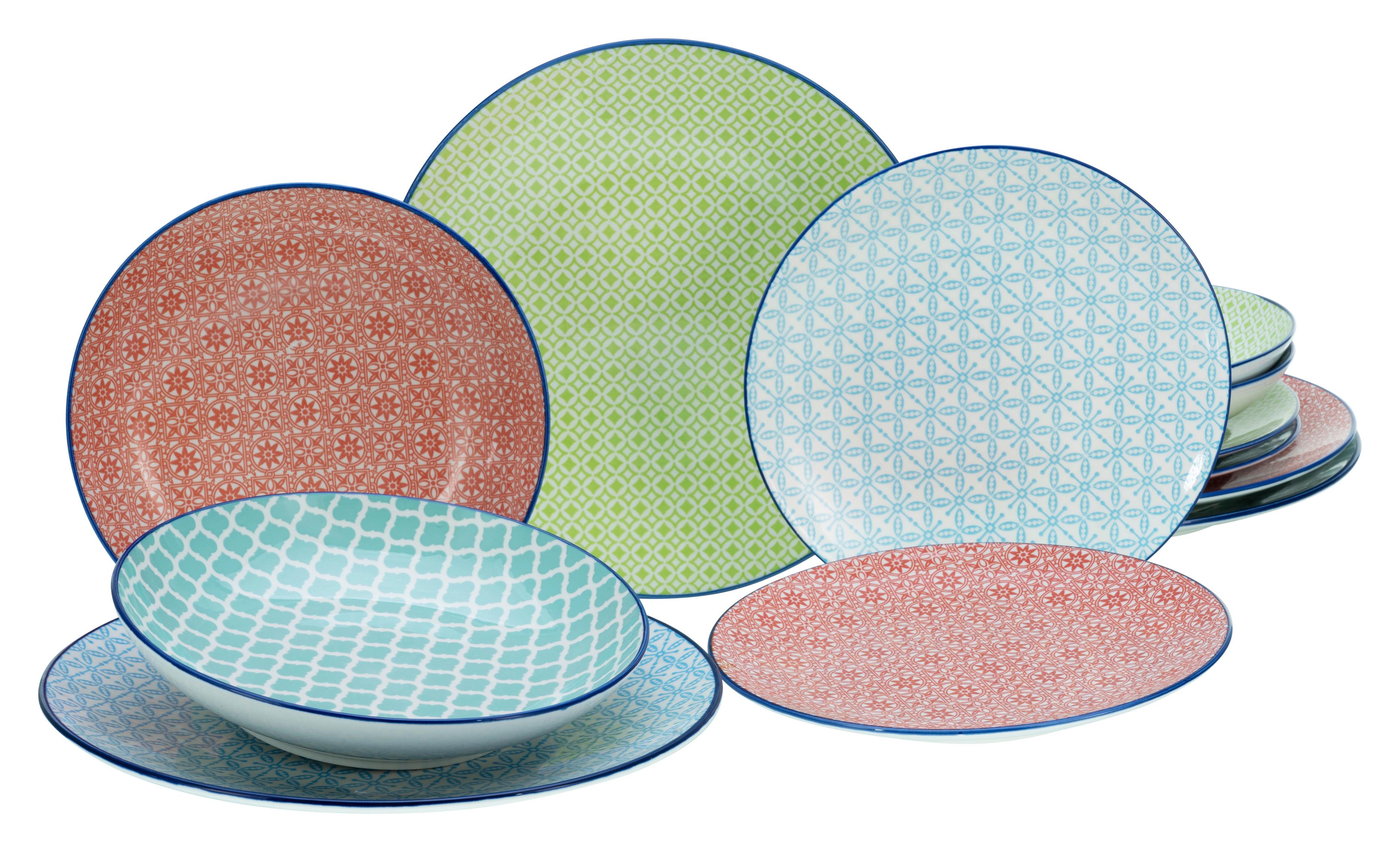 Tafelservice Multicolor, 12-teilig - Blau/Rot, Basics, Keramik - Creatable