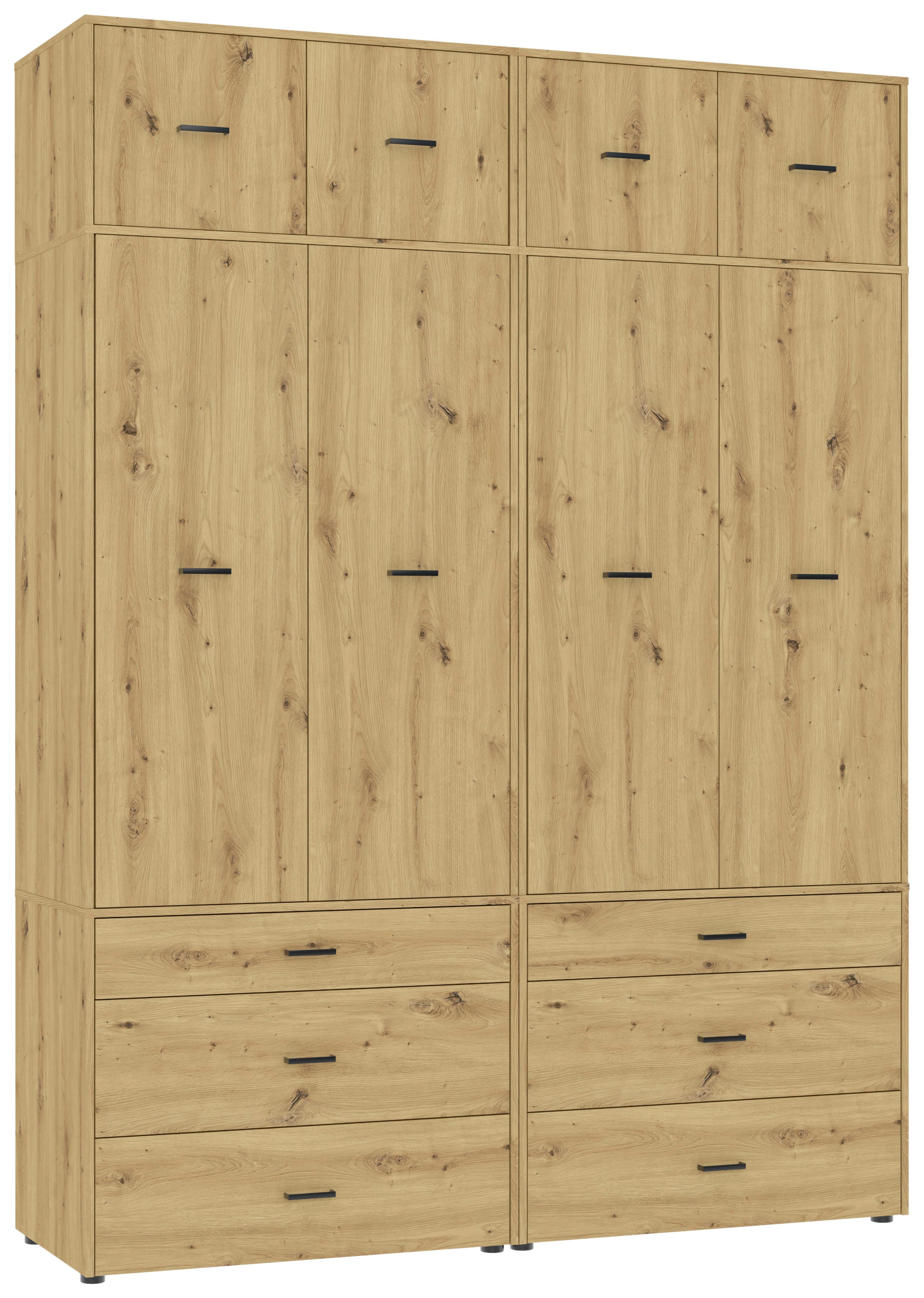 Kleiderschrank Kivo Eiche Artisan - Schwarz/Eiche Artisan, Basics, Holzwerkstoff/Kunststoff (180/239,40/52,1cm) - Based