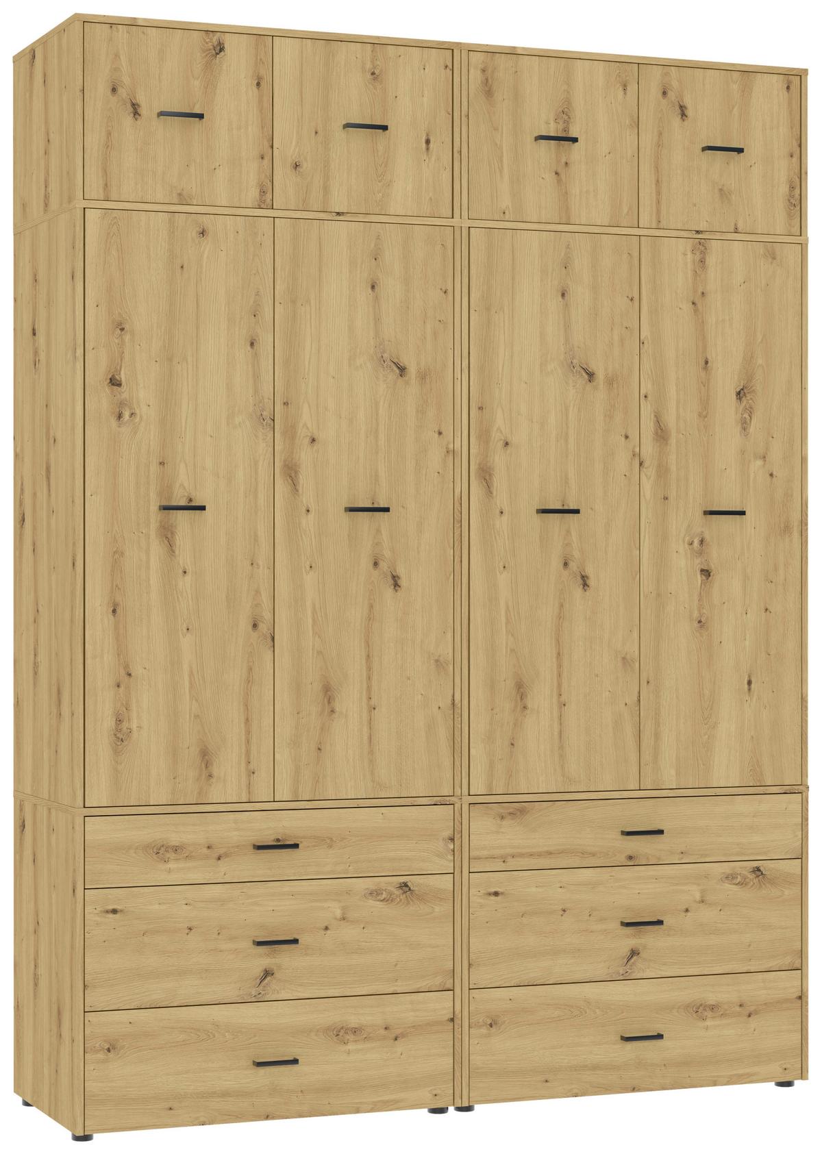 Kleiderschrank Kivo Eiche Artisan - Schwarz/Eiche Artisan, Basics, Holzwerkstoff/Kunststoff (180/239,40/52,1cm) - Based