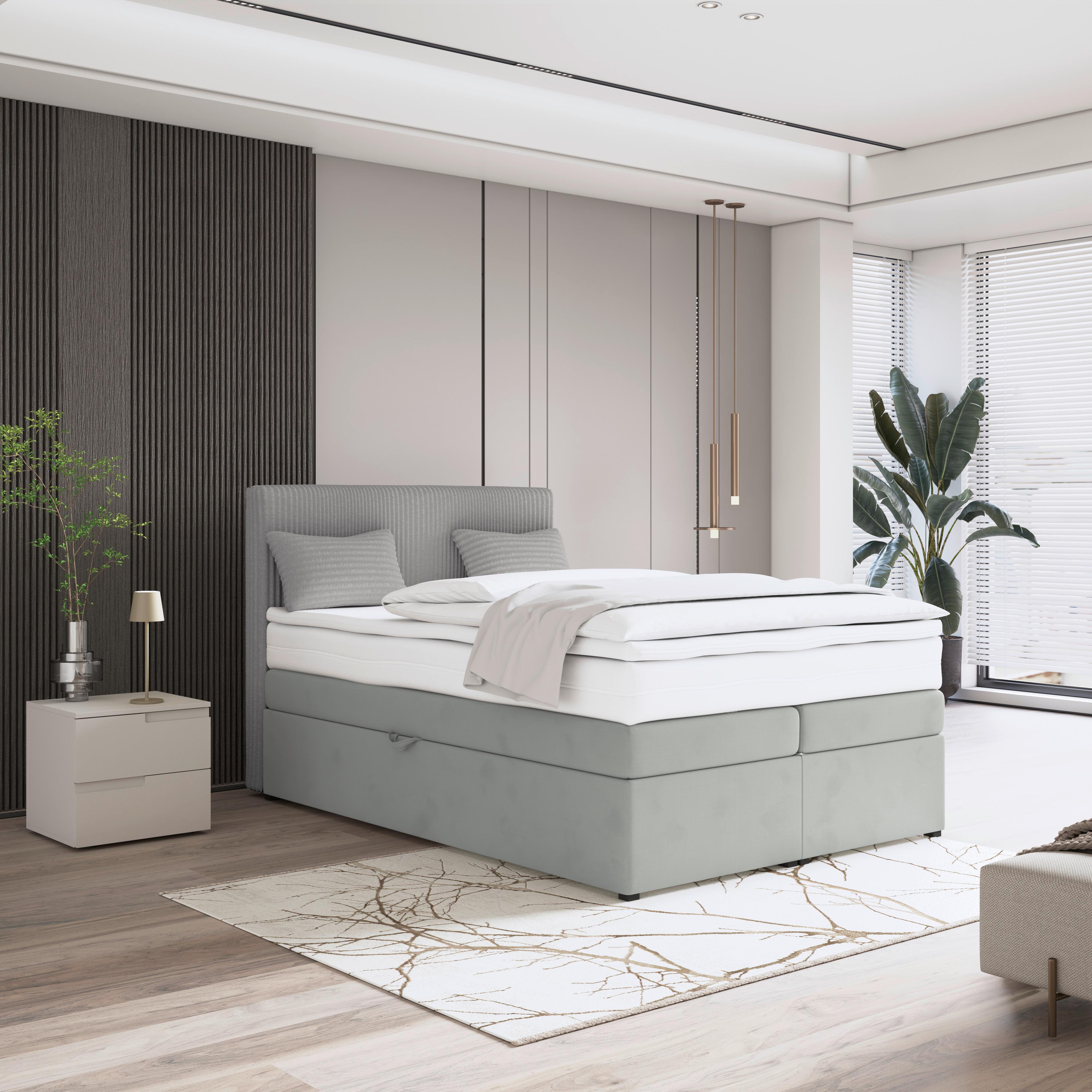 Boxspring Krevet Rossa - srebrne boje/crna, Moderno, drvni materijal/tekstil (140/200cm) - Modern Living