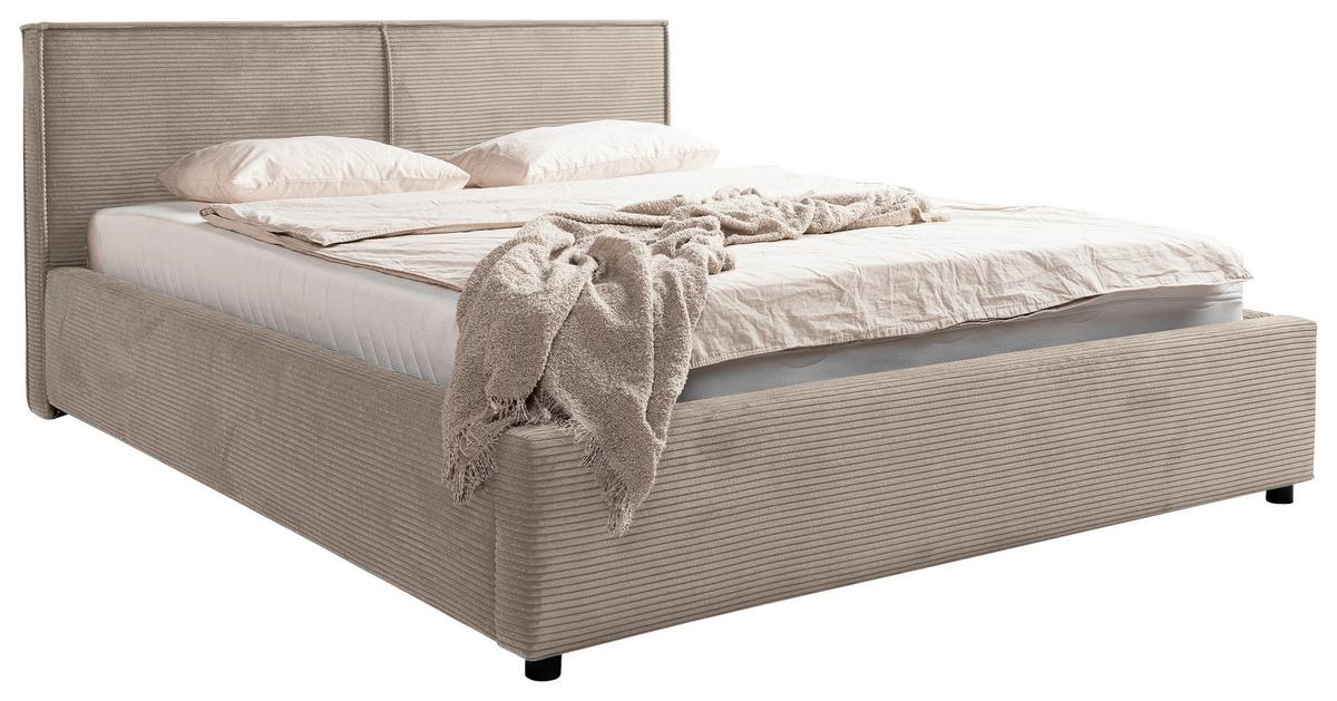 Oblazinjena Postelja Inez, Svetlo Rjava, 180x200cm - svetlo rjava/črna, Moderno, kovina/tekstil (180/200cm) - P & B