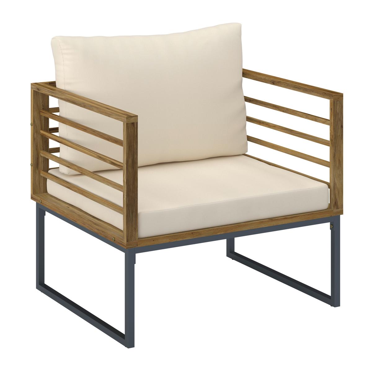 Loungegarnitur Silas Creme Holz/Textil/Metall - Creme/Akaziefarben, Modern, Holz/Textil (130/85/80cm) - Bessagi Garden
