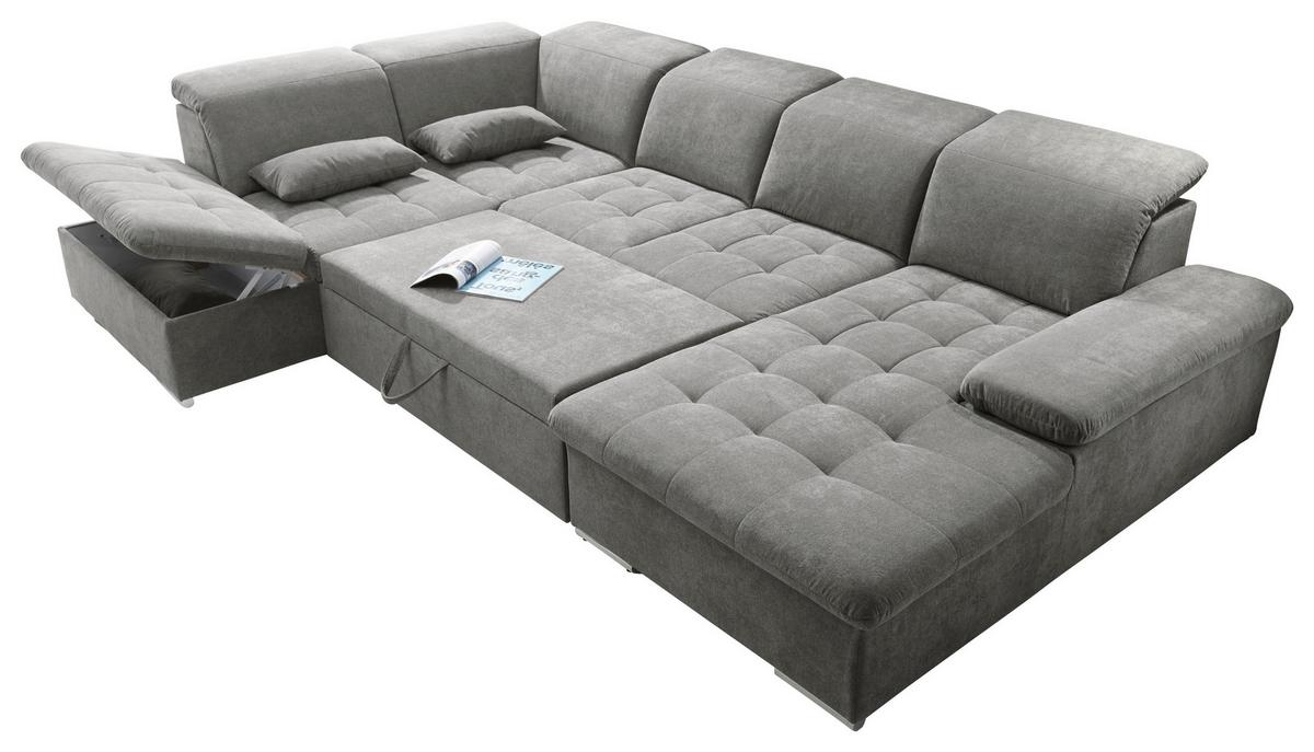 Wohnlandschaft Wayne U inkl. Kissen Schlammfarben - Schlammfarben/Silberfarben, KONVENTIONELL, Kunststoff/Textil (240/340/188cm) - MID.YOU