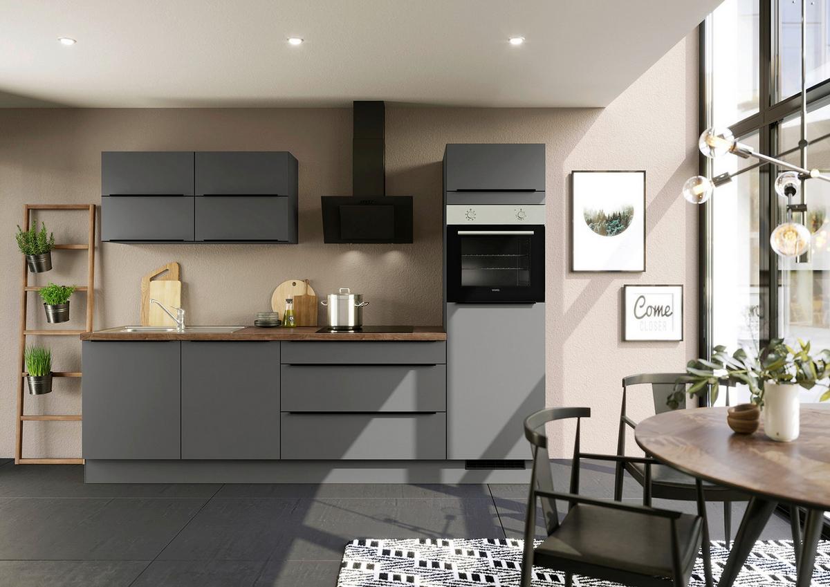 Küchenblock inkl. 5 E-Geräte IP3150 Graphitfarben - Eichefarben/Graphitfarben, Trend, Holzwerkstoff/Metall (280cm) - Impuls