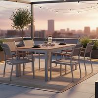 Gartentischgruppe Naxos 7-tlg. Grau/Akaziefarben - Silberfarben/Grau, ROMANTIK / LANDHAUS, Holz/Textil (90/150/74cm) - Gardenson