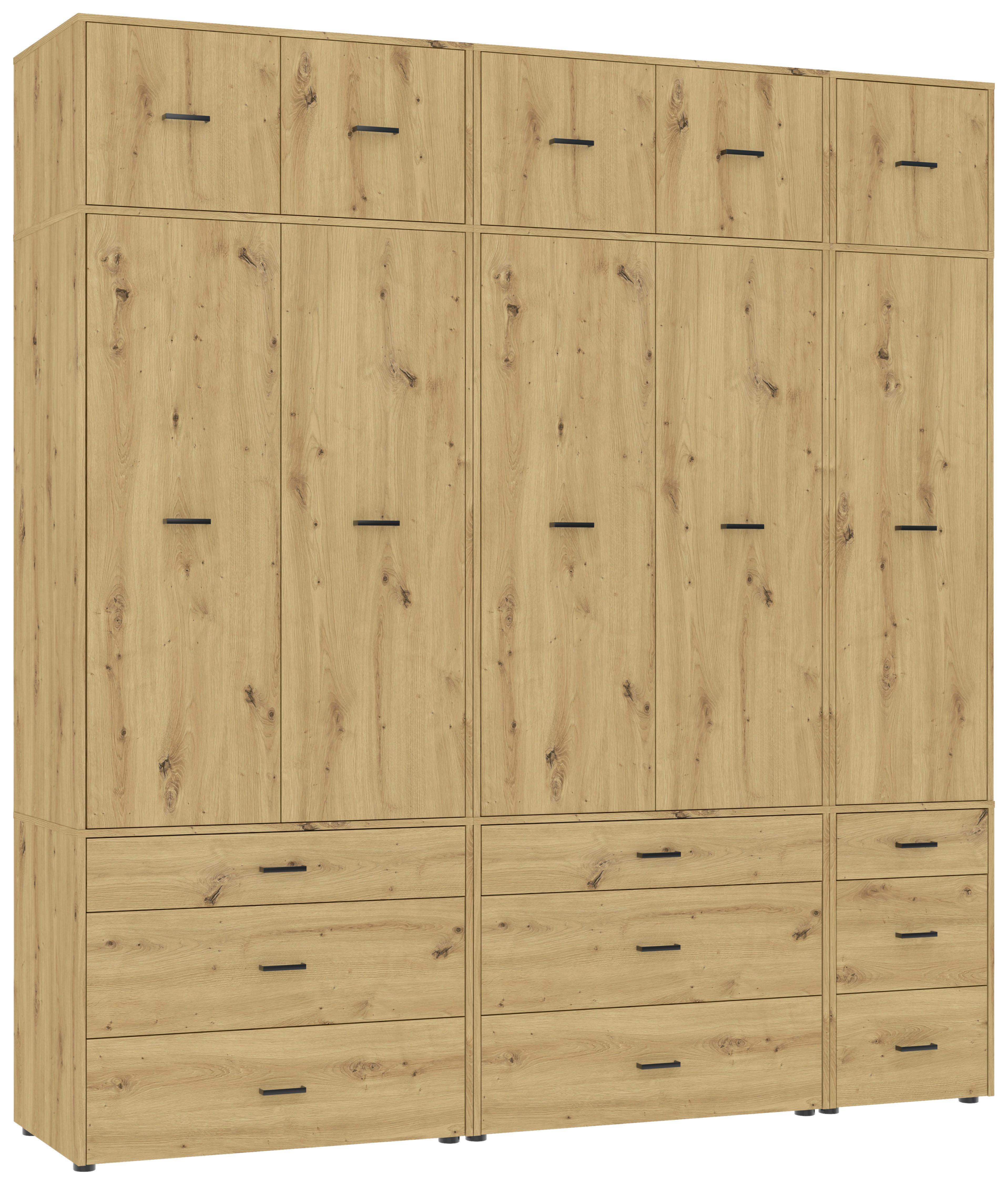 Kleiderschrank Kivo Eiche Artisan - Schwarz/Eiche Artisan, Basics, Holzwerkstoff/Kunststoff (225/239,40/52,1cm) - Based